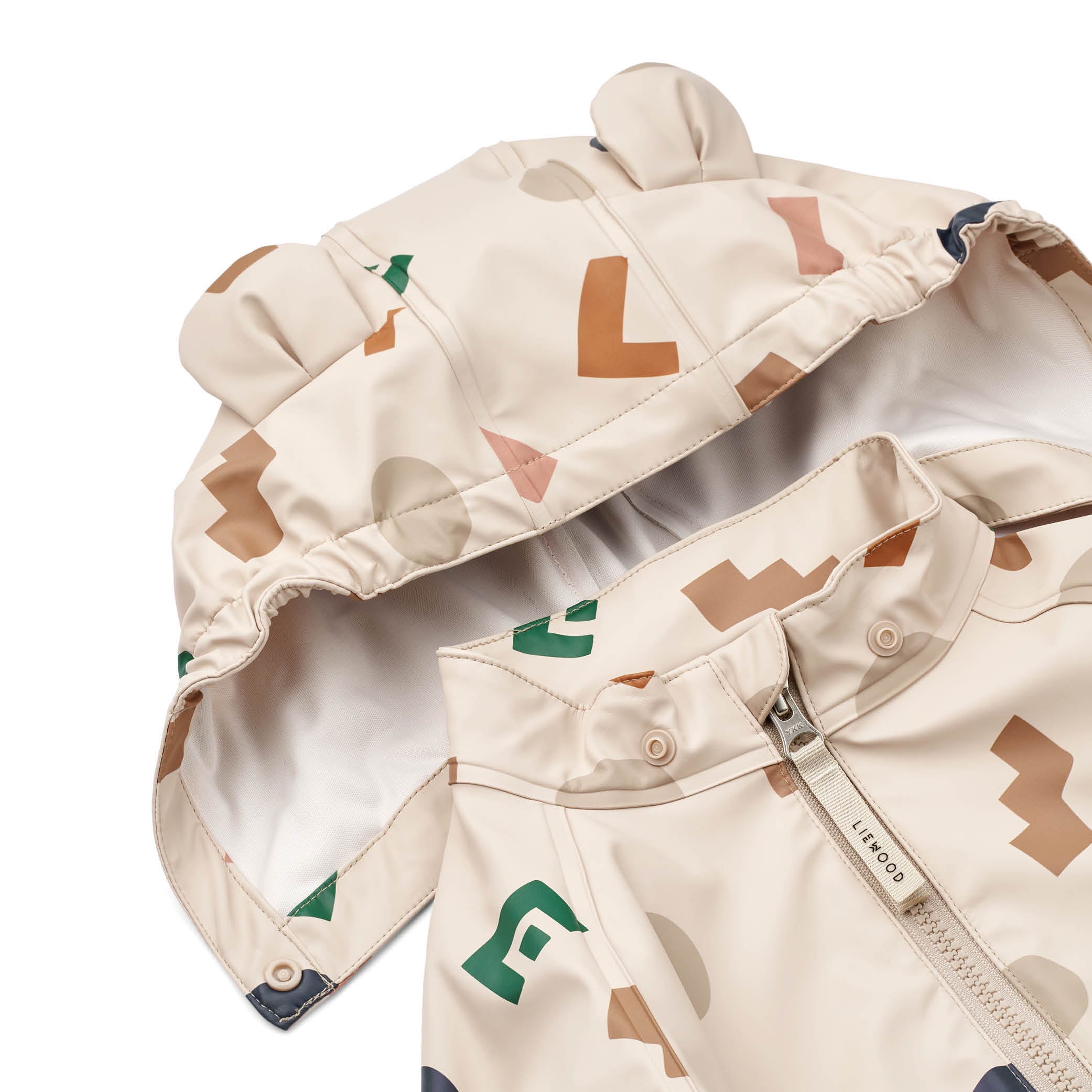 Regenjacke und -hose Melodi in graphic alphabet/sandy