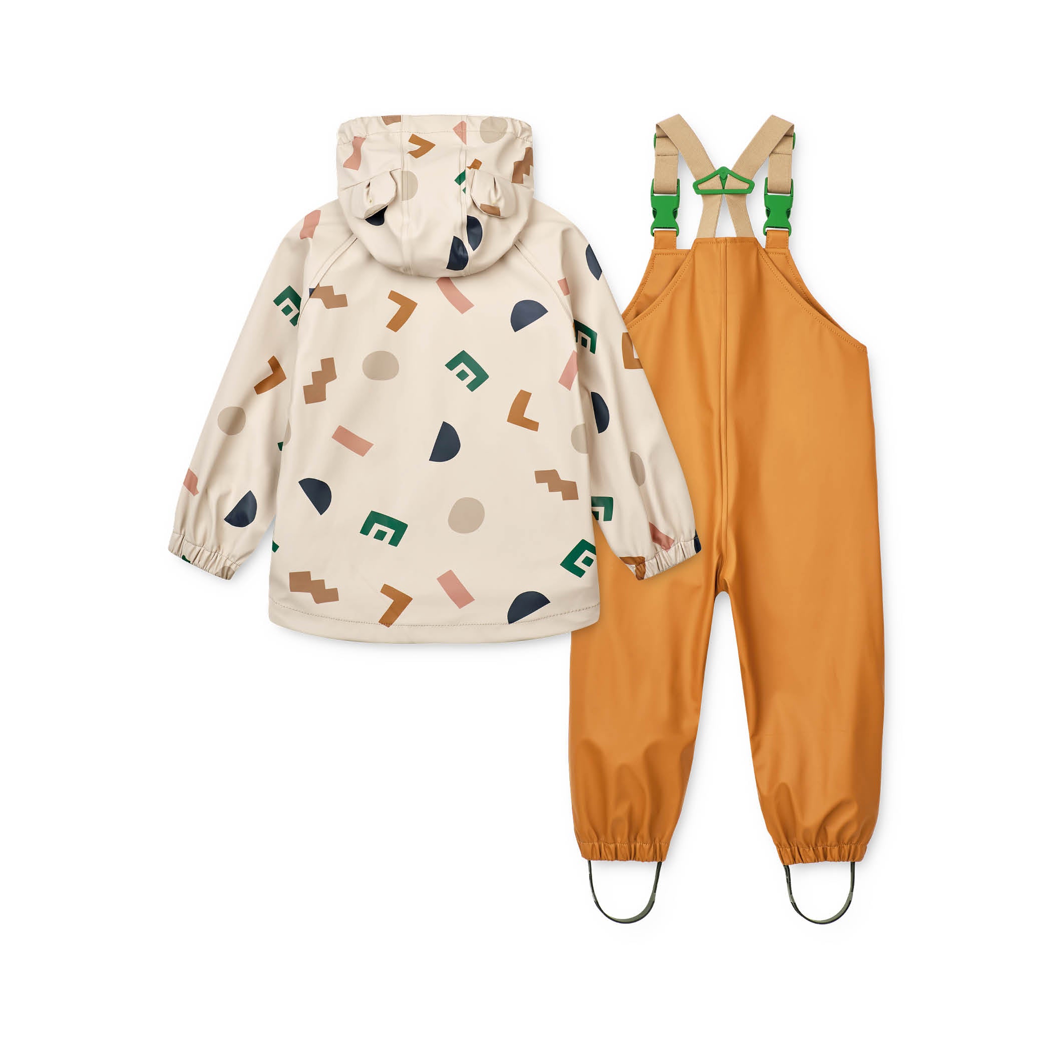 Regenjacke und -hose Melodi in graphic alphabet/sandy