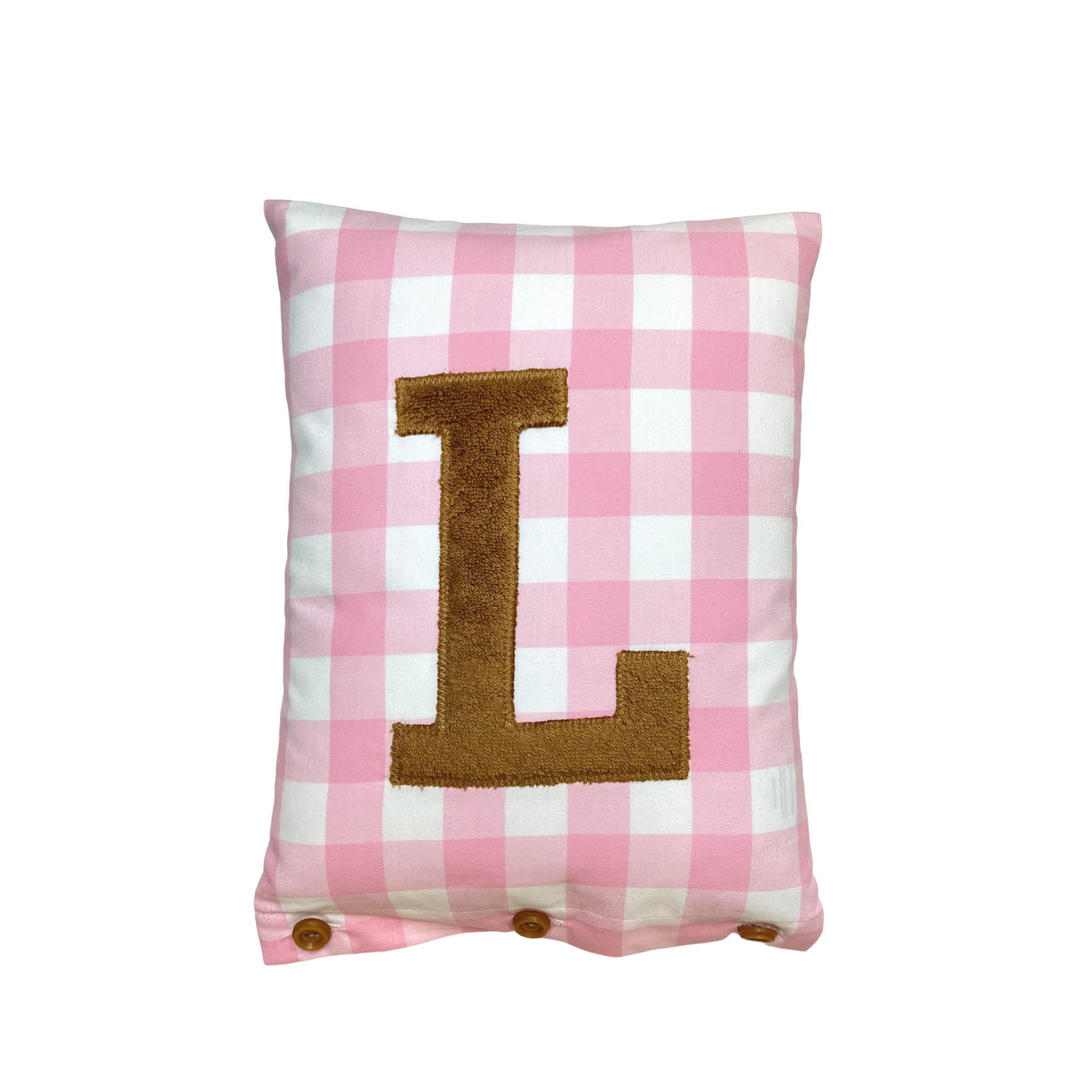 Letter Cushion Light Brown on Rose Gingham