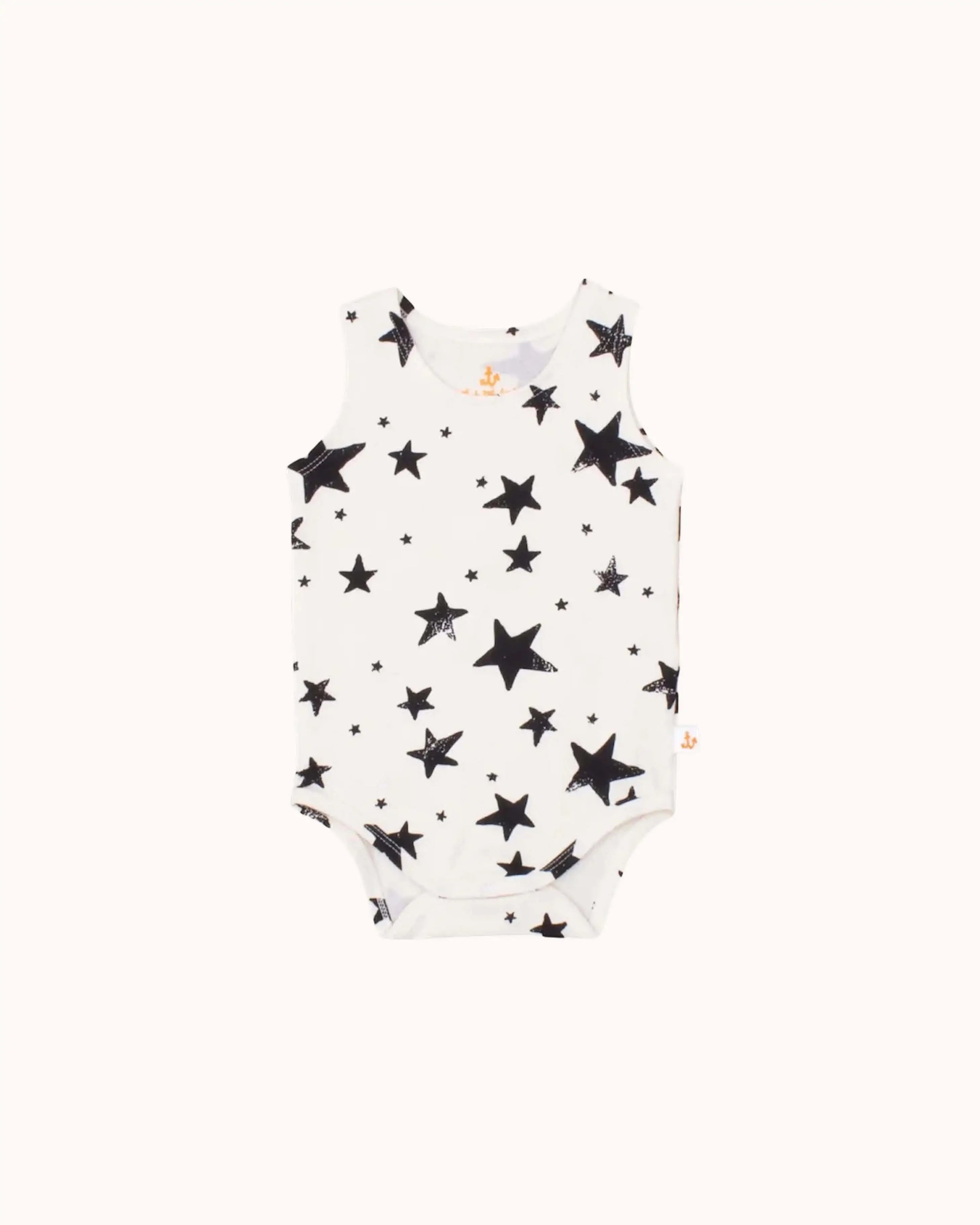 Ärmelloser Baby Body Black Stars