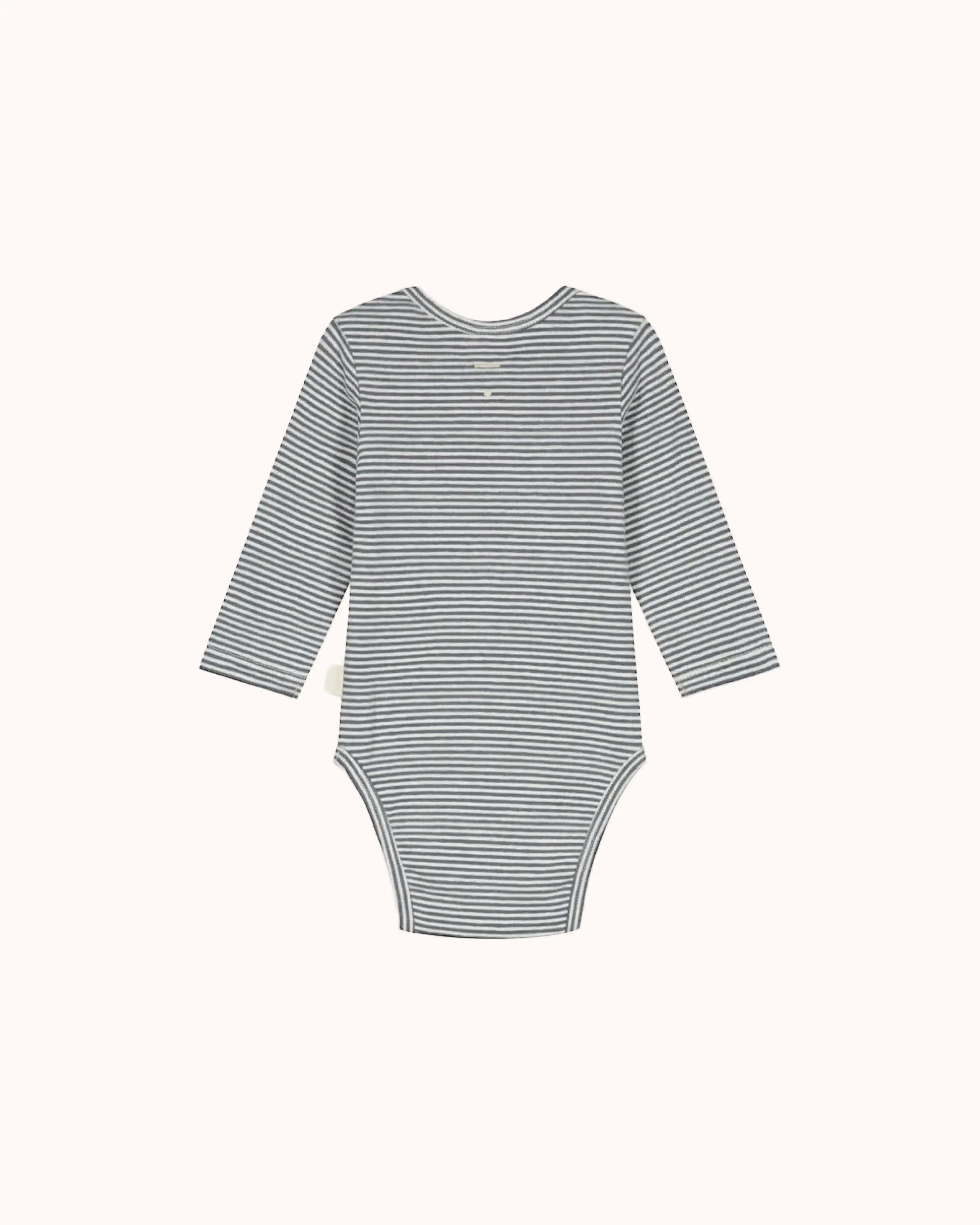 Long-sleeved Baby Body in blue grey/cream