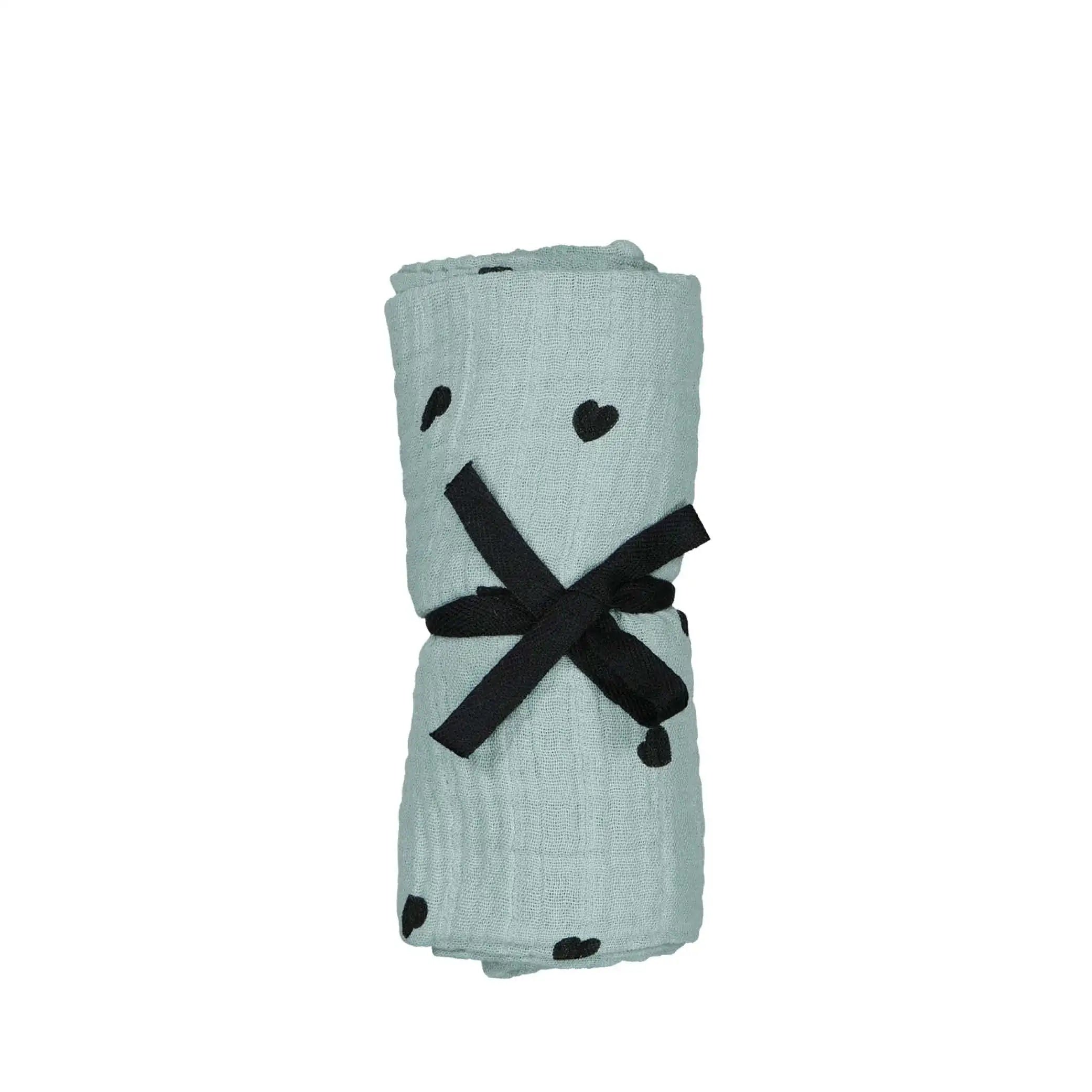 Musselin Swaddle Bianca in black heart blue