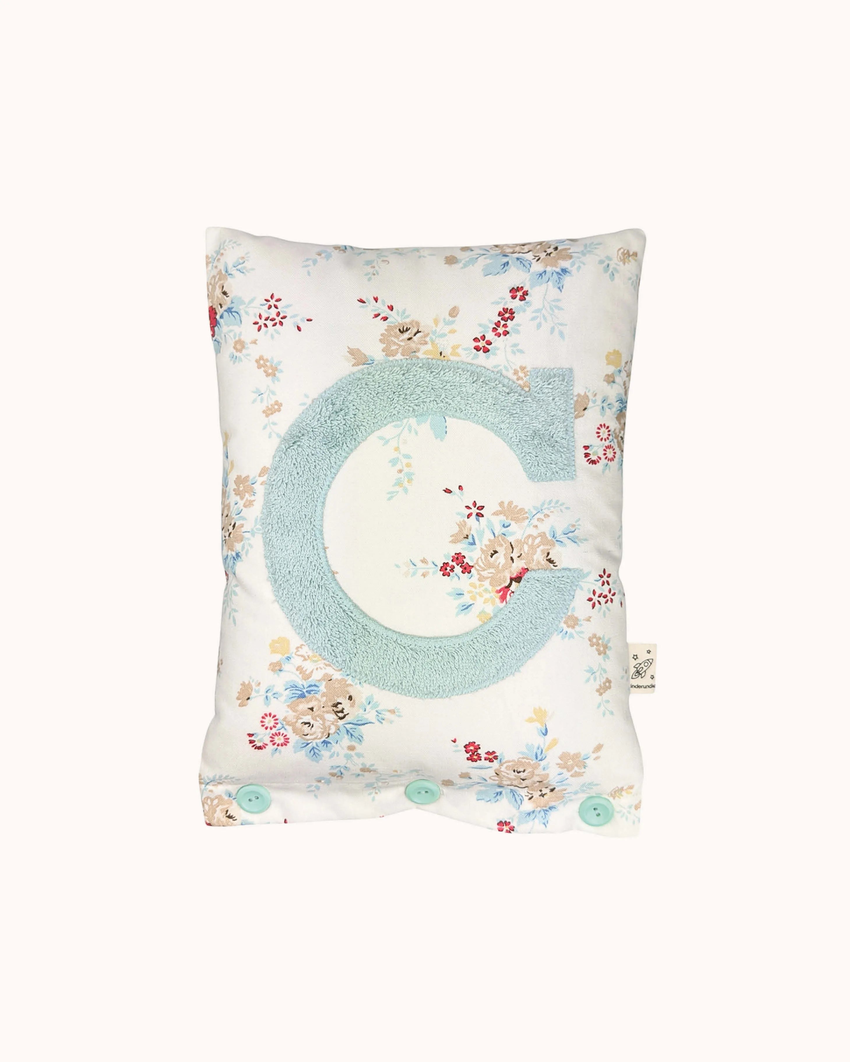 Letter Cushion Light Blue on White with Flowers