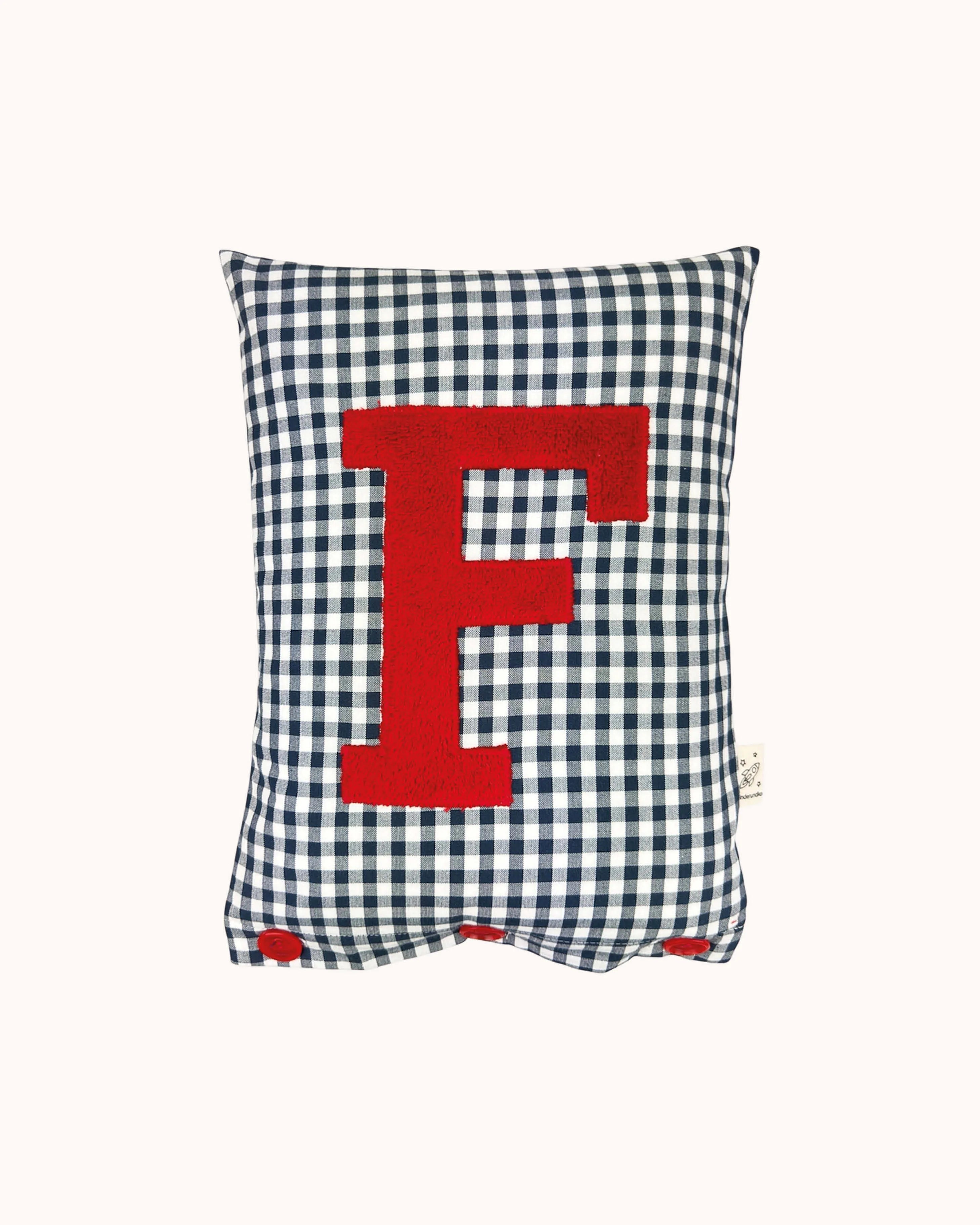 Letter Cushion Red on navy blue Gingham
