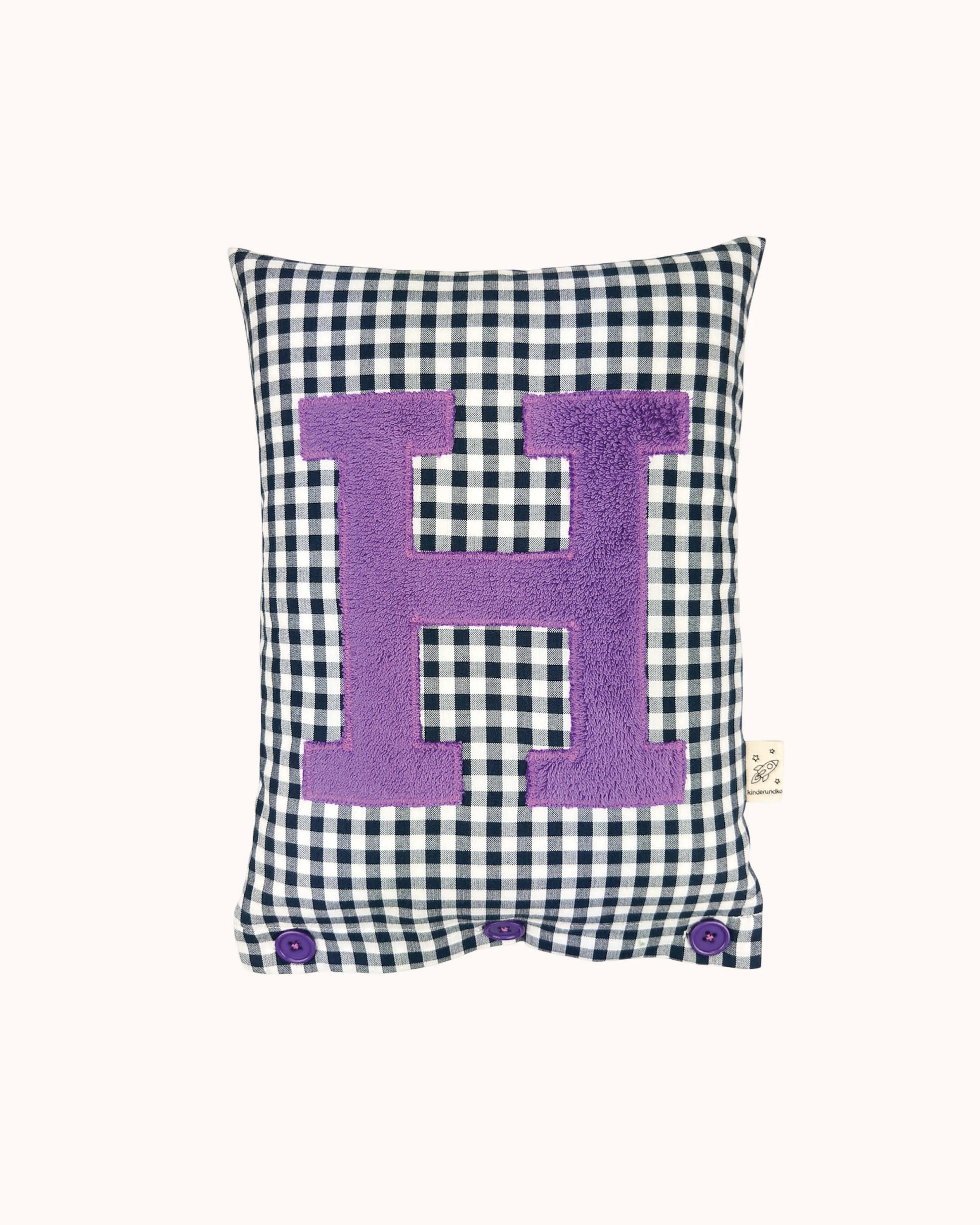 Letter Cushion Purple on navy blue Gingham
