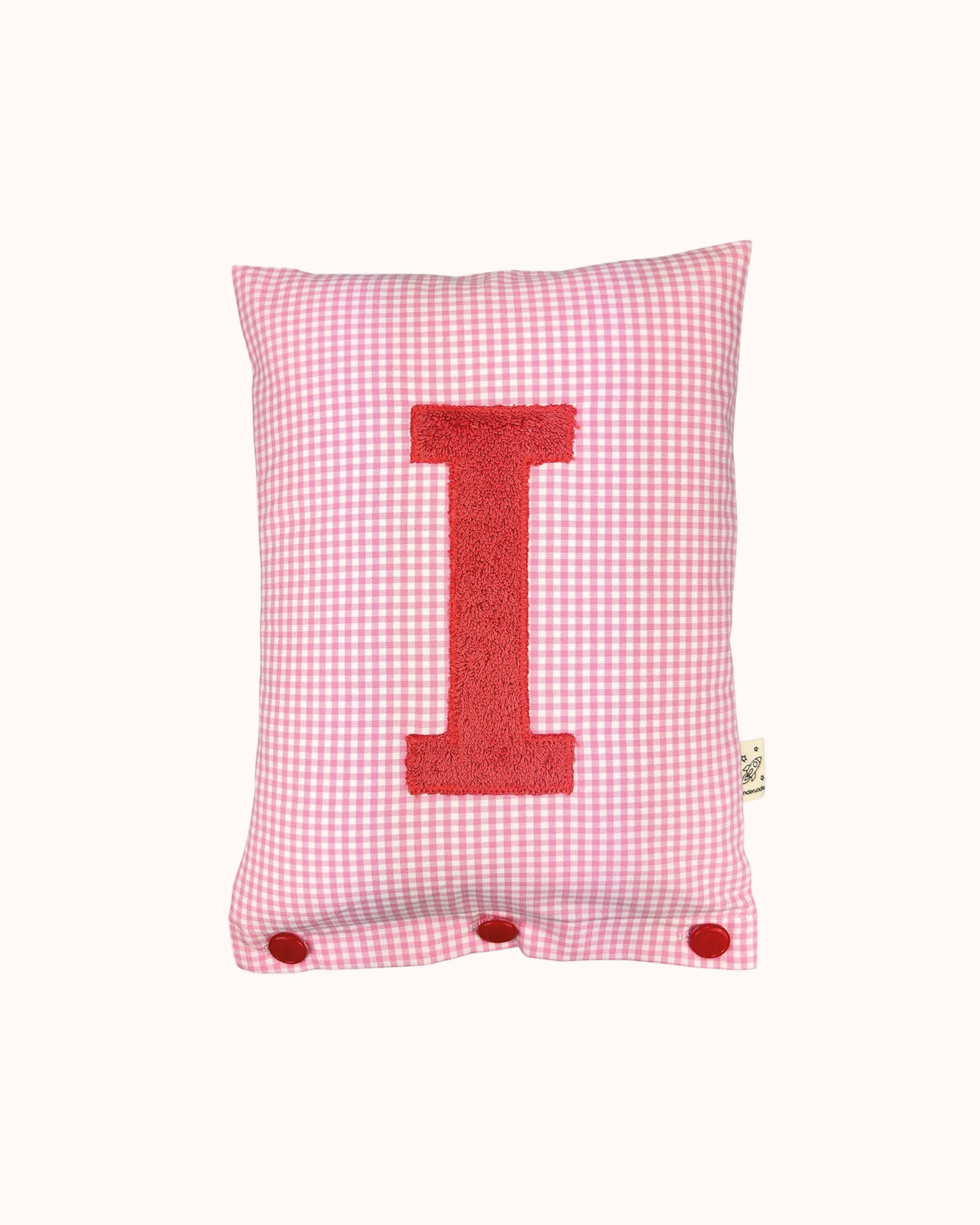 Letter Cushion Coral on pink Gingham