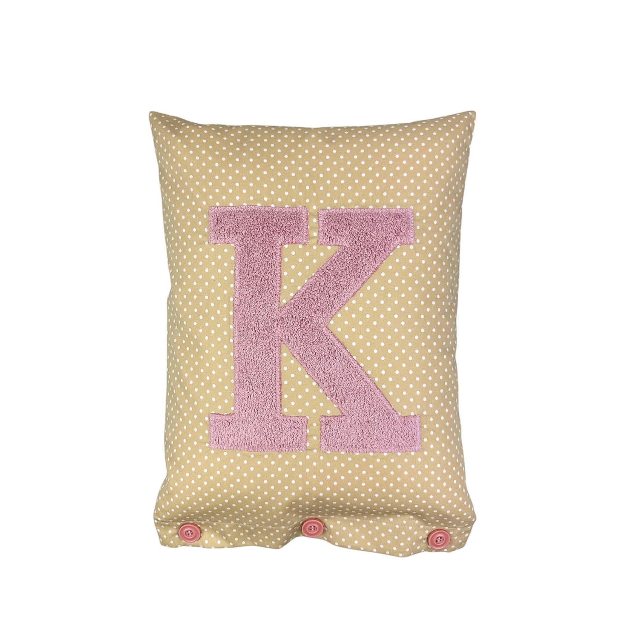 Letter Cushion Old Rose on Beige with white Dots