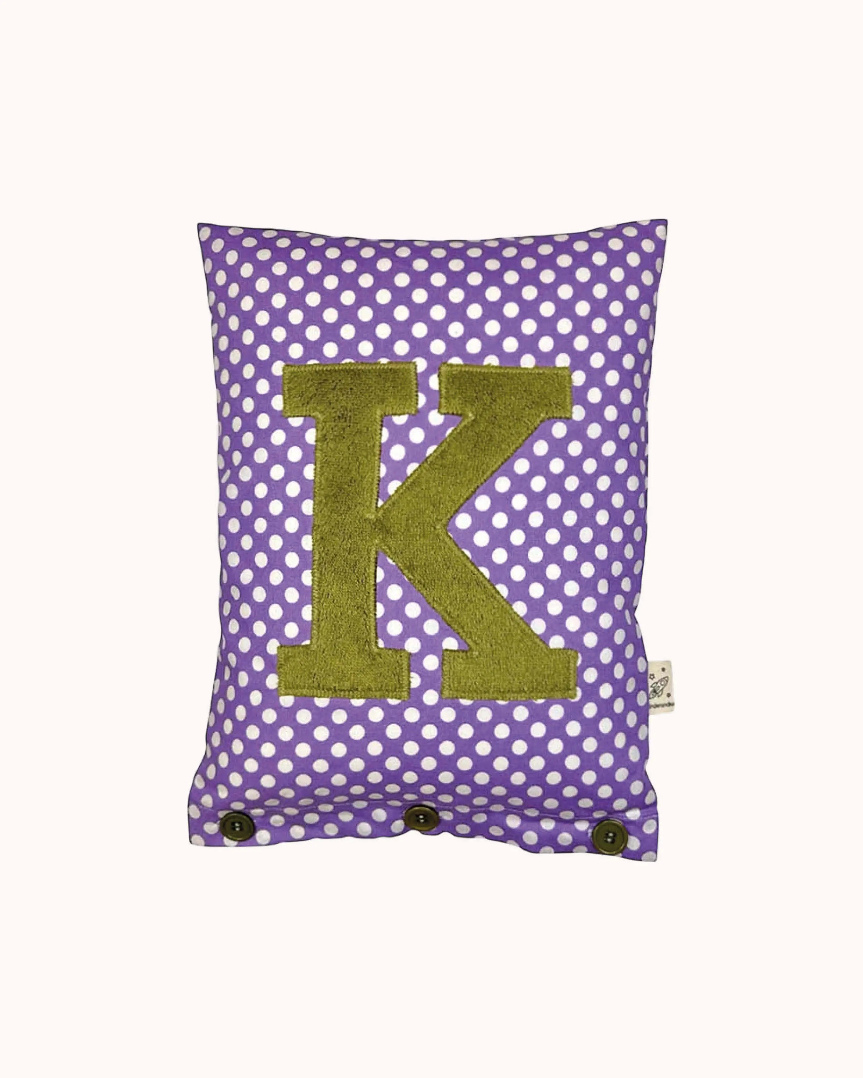 Letter Cushion Olive on Purple with white Dots