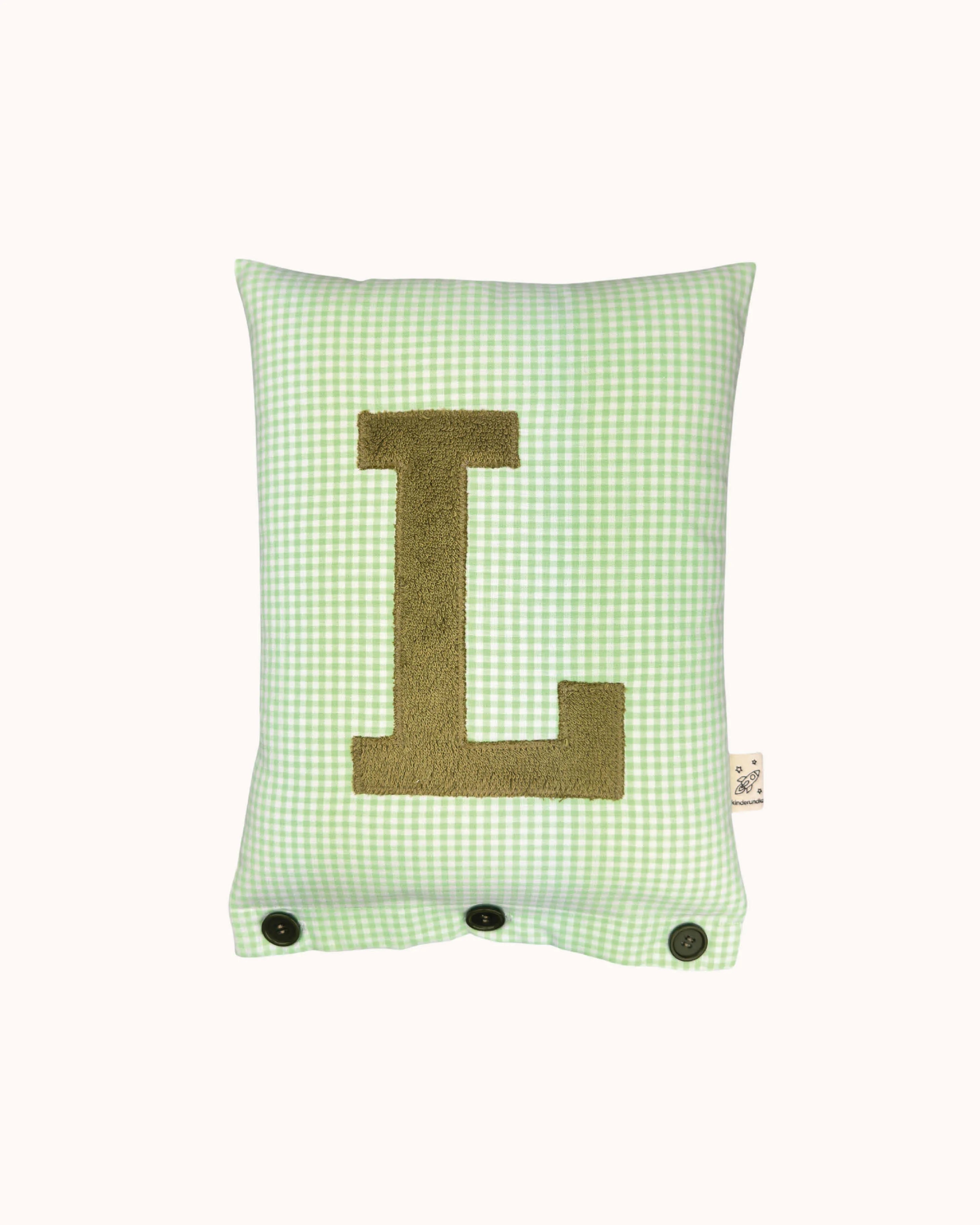 Letter Cushion Olive on light green Gingham