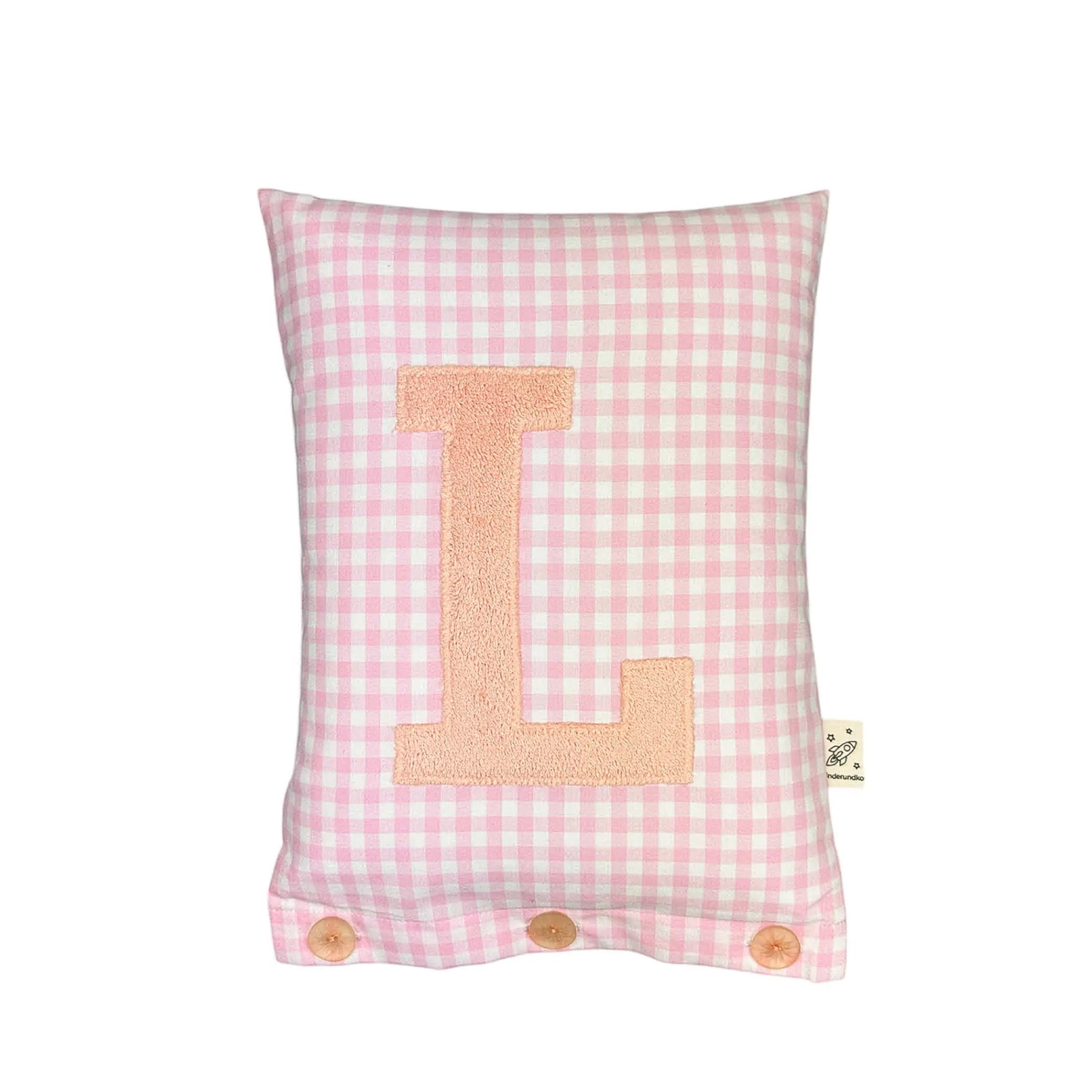 Letter Cushion L – Apricot on rose Gingham