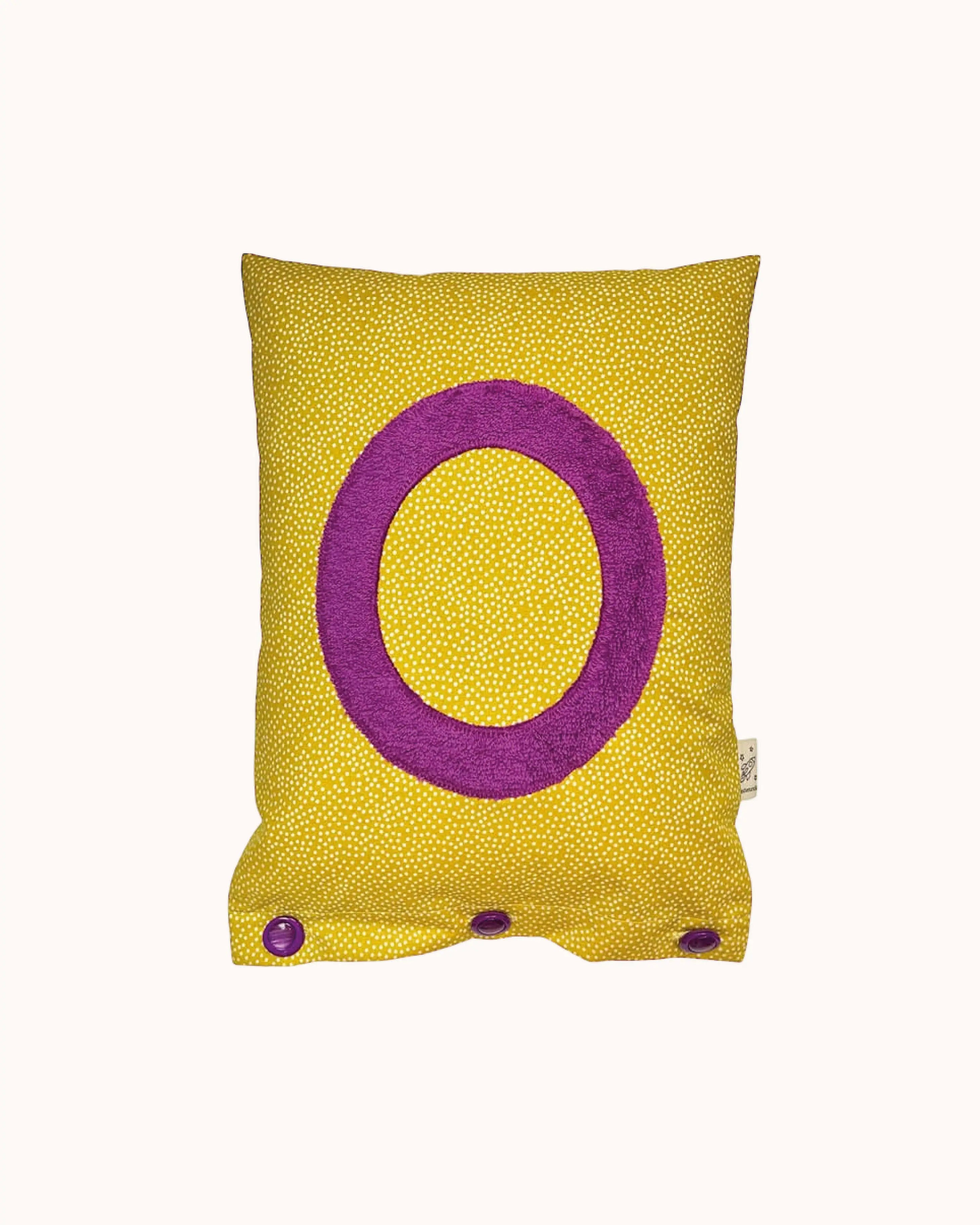 Letter Cushion Jacaranda-Purple on Mustard with white Dots