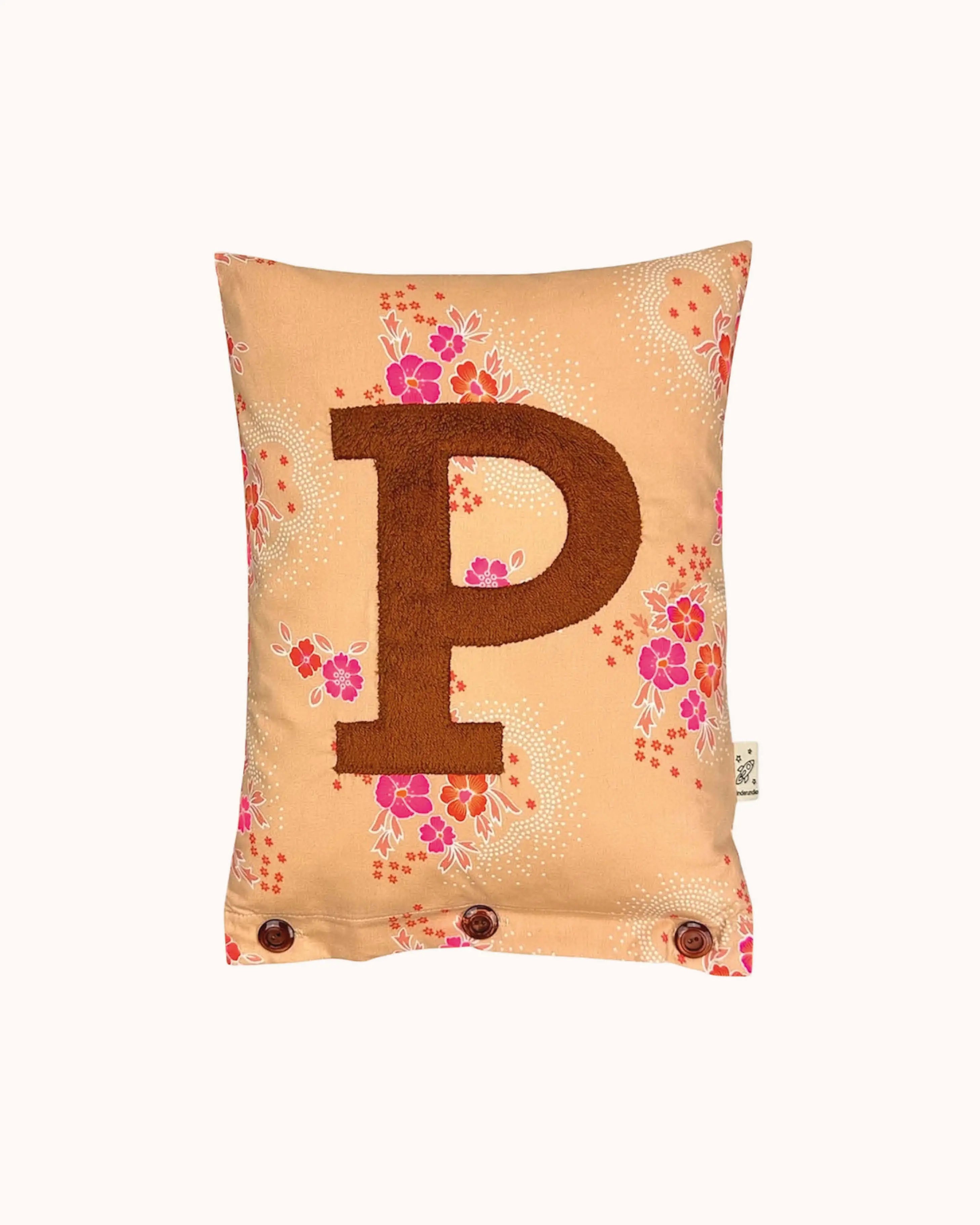 Letter Cushion Brown on Folksy Pink
