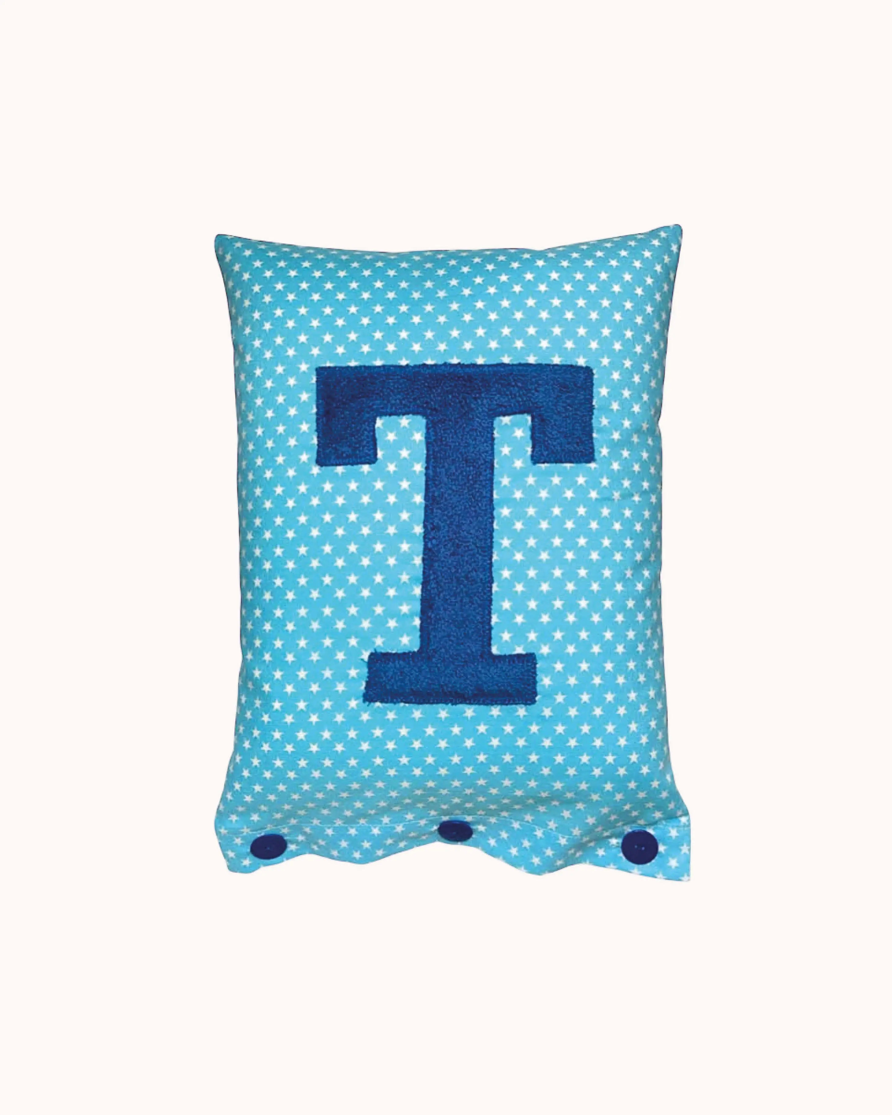 Letter Cushion Prussian Blue on Turquoise with white Stars