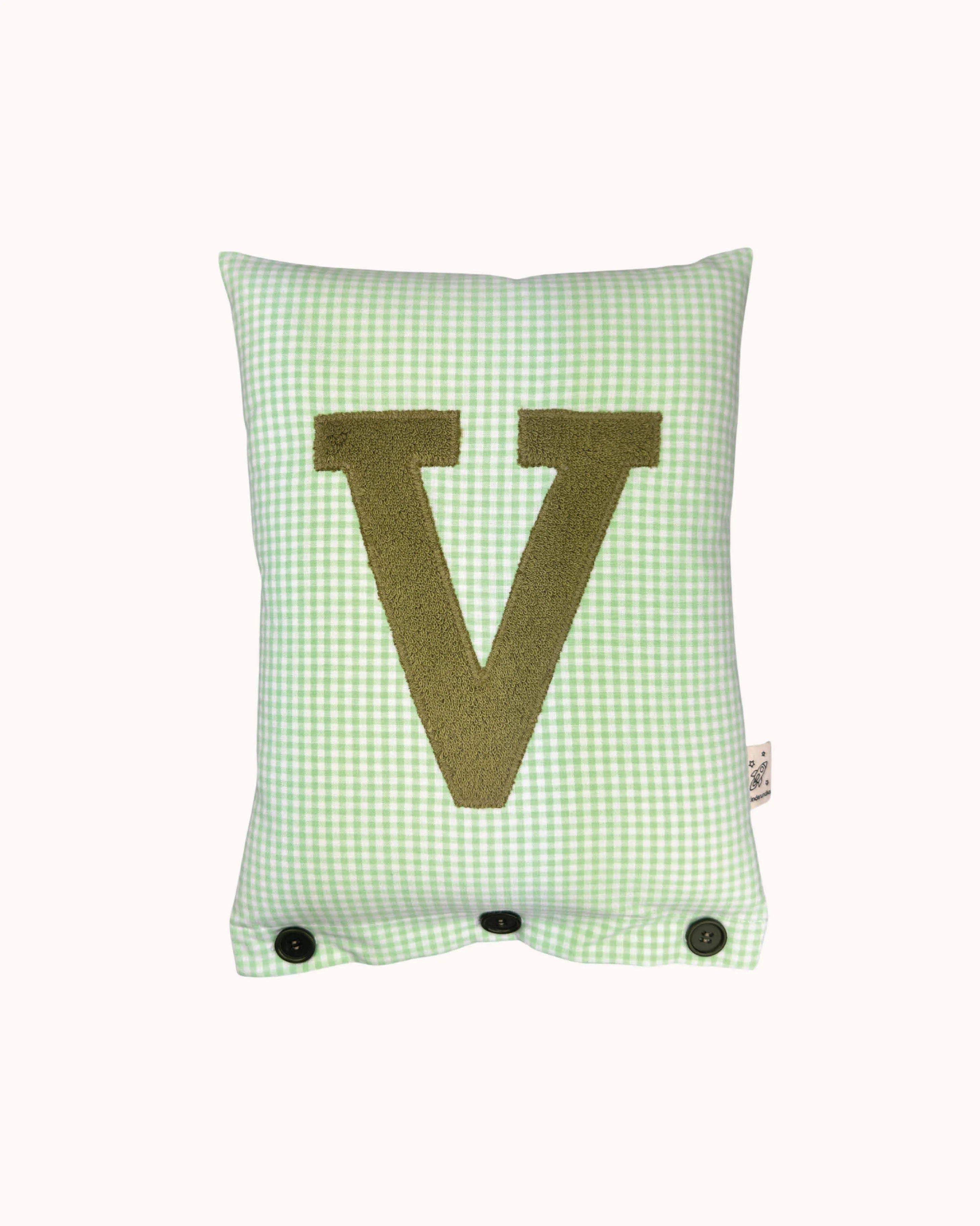 Letter Cushion Olive on light green Gingham
