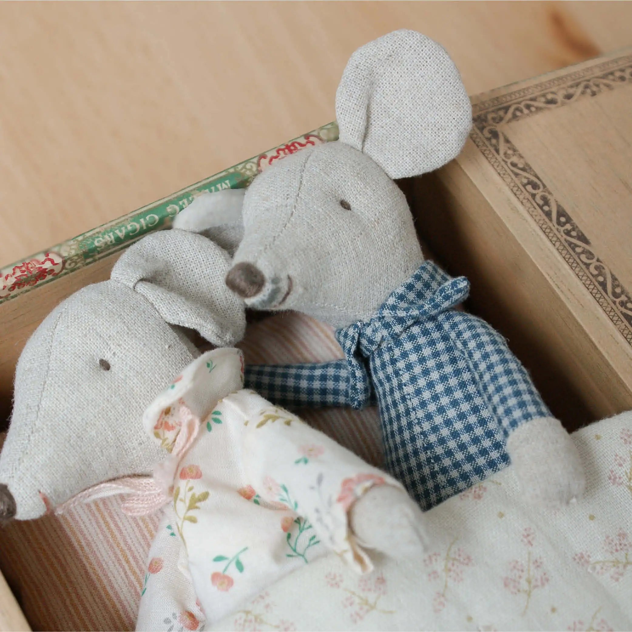 Grandma & Grandpa Mouse in Cigar Box