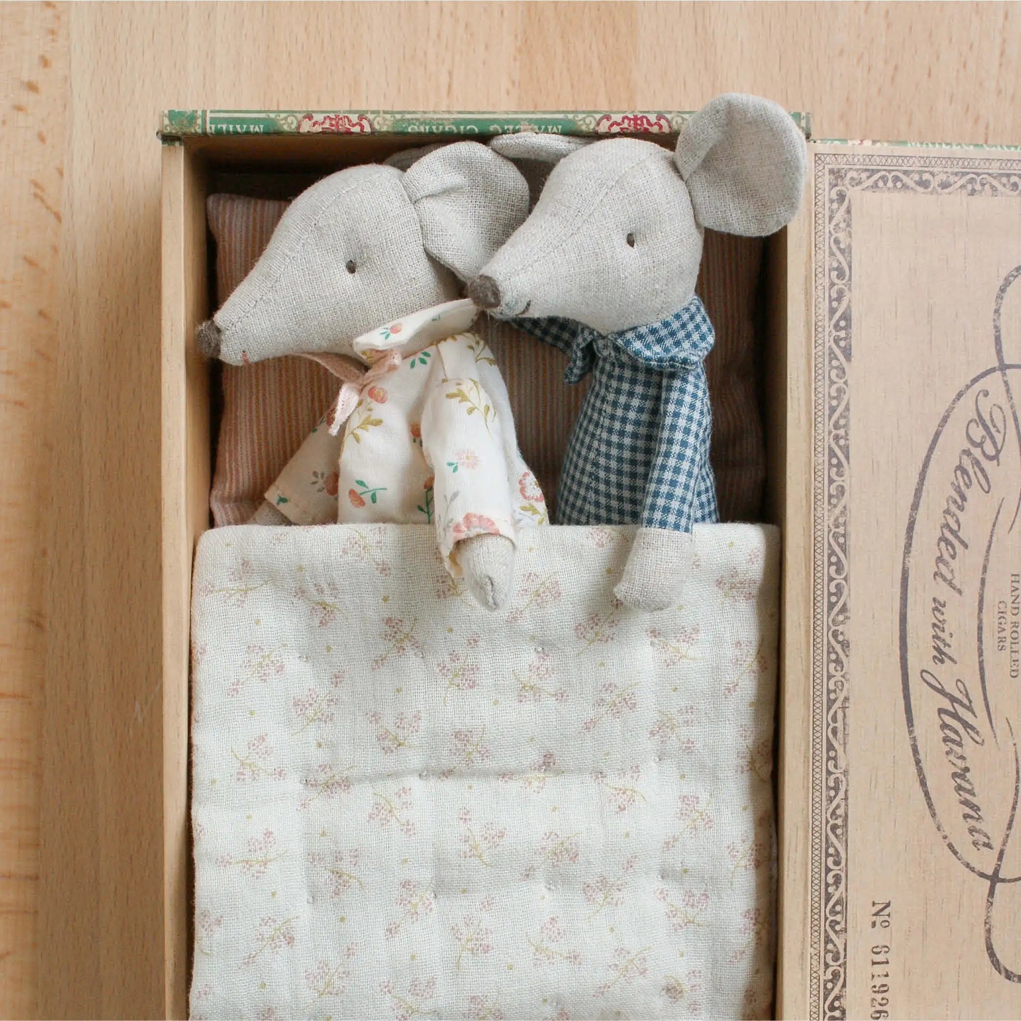 Grandma & Grandpa Mouse in Cigar Box