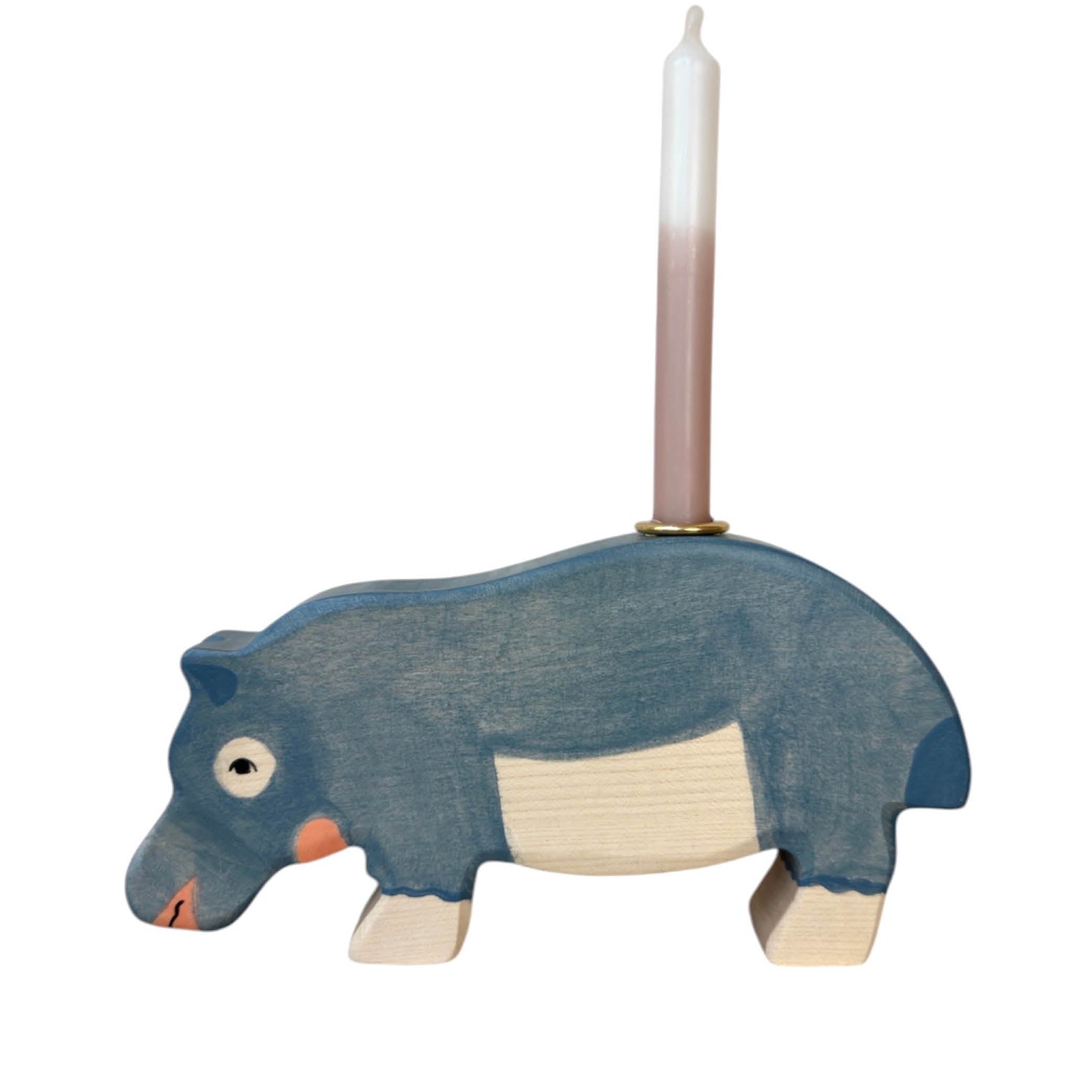 Kerzenhalter Holz Nilpferd mit Kerze