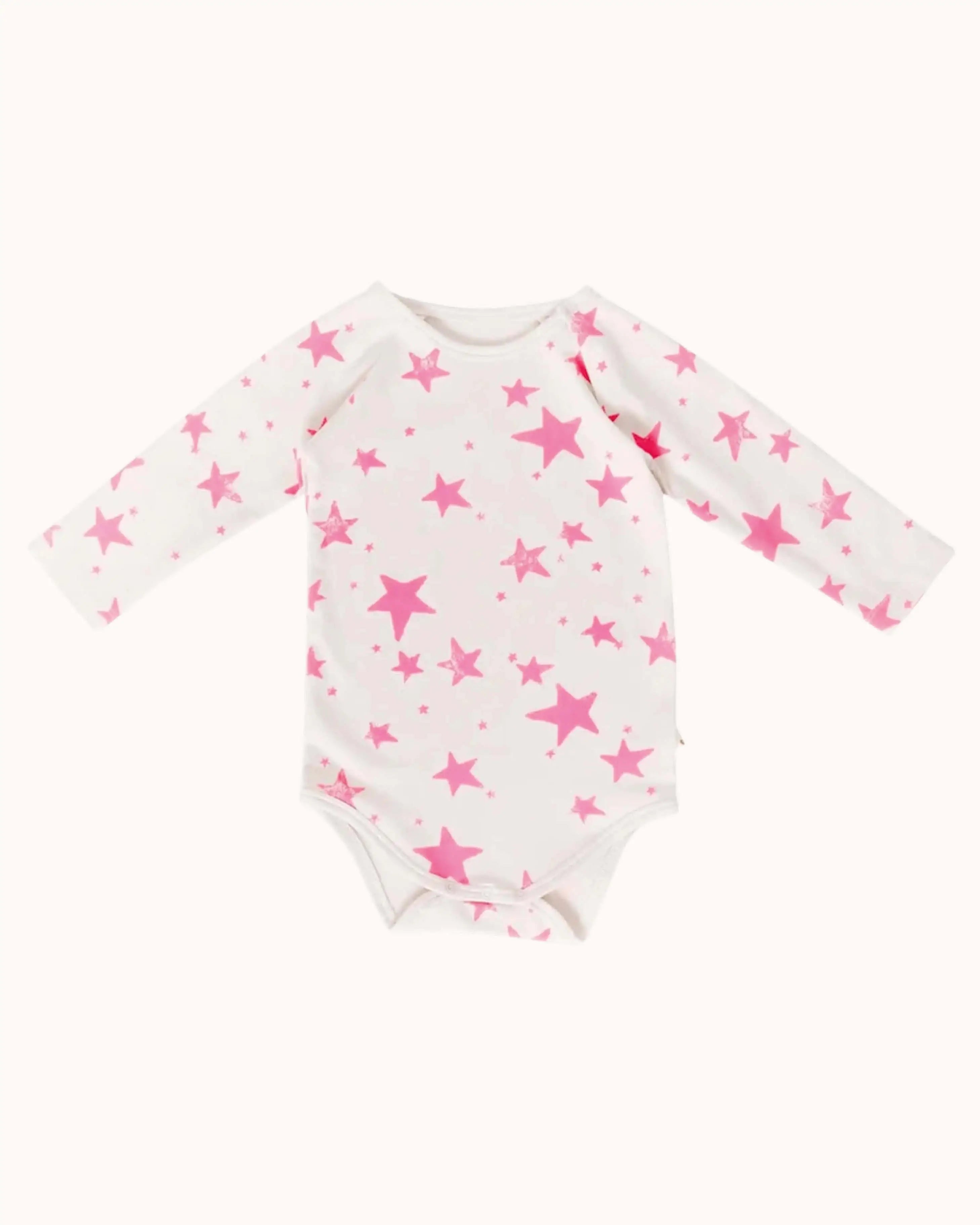 Langärmliger Baby Body Pink Stars