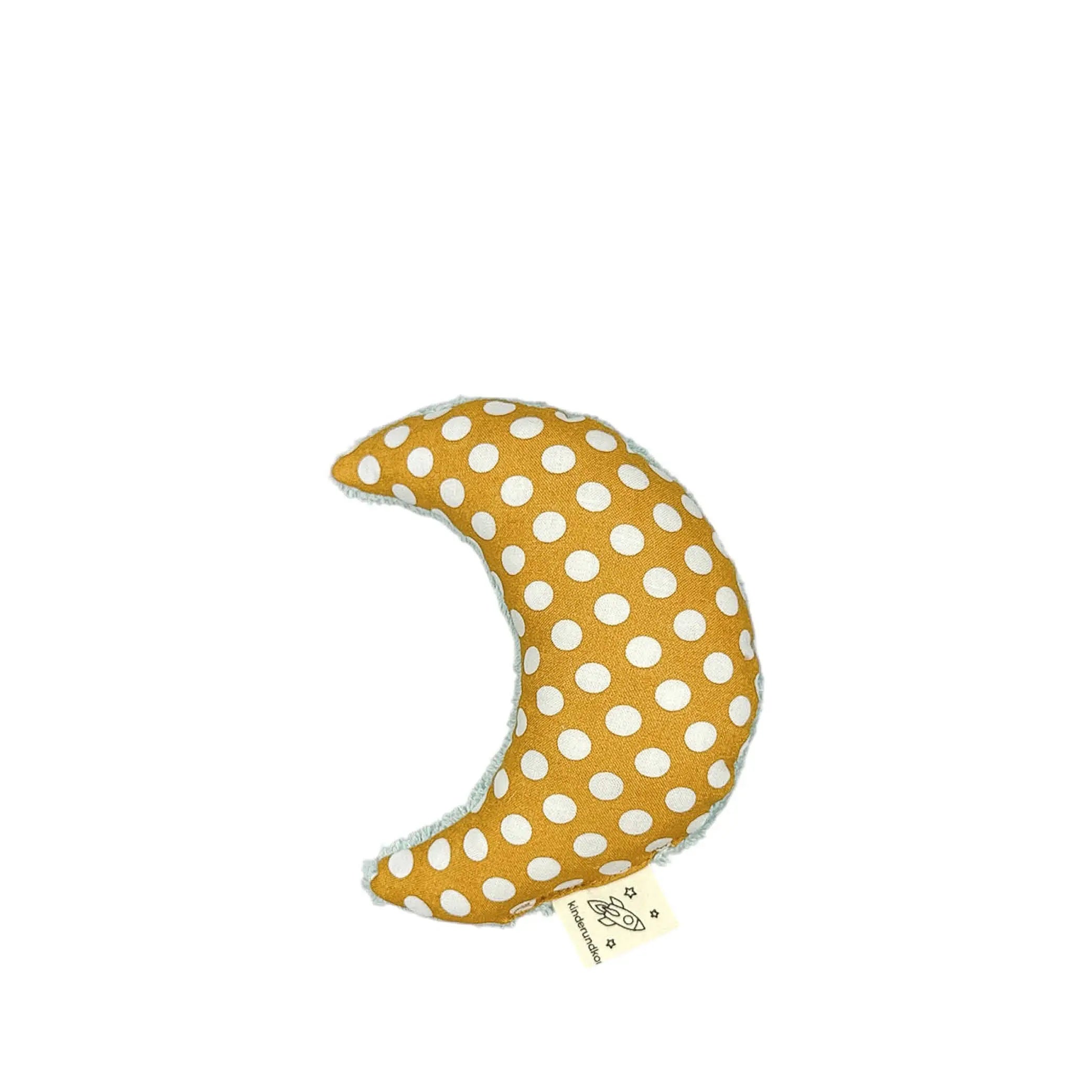 Moon Rattle in ochre polka dots & light blue terry cloth
