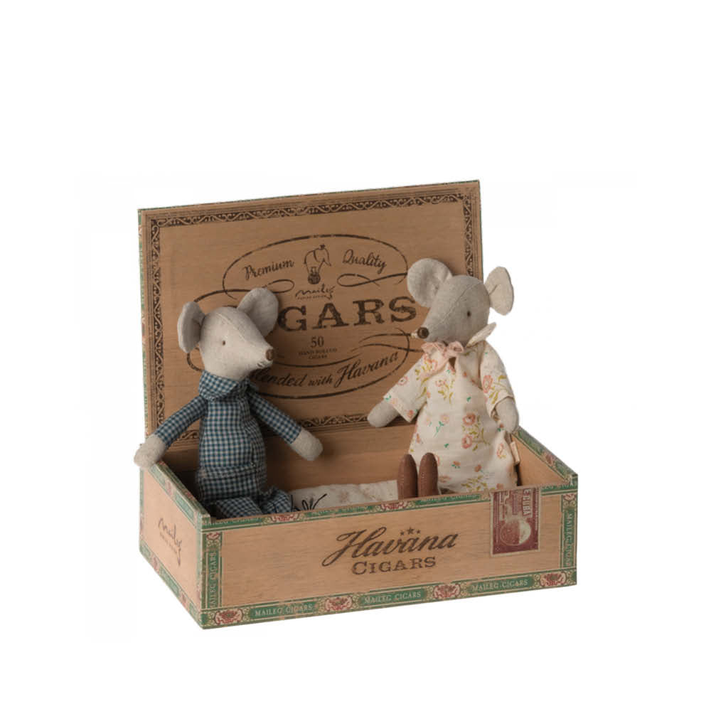 Grandma & Grandpa Mouse in Cigar Box