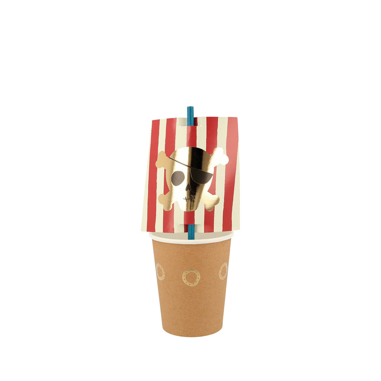 Set of 8, Pirates Paper Cups & Straws