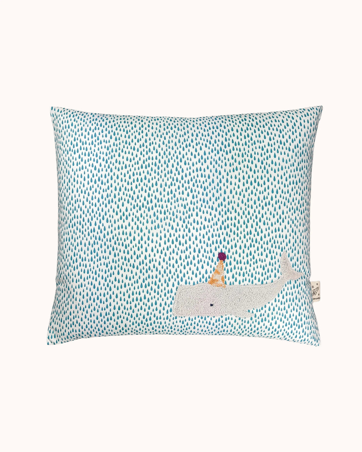 Pixie Cushion Party Whale on blue Drops