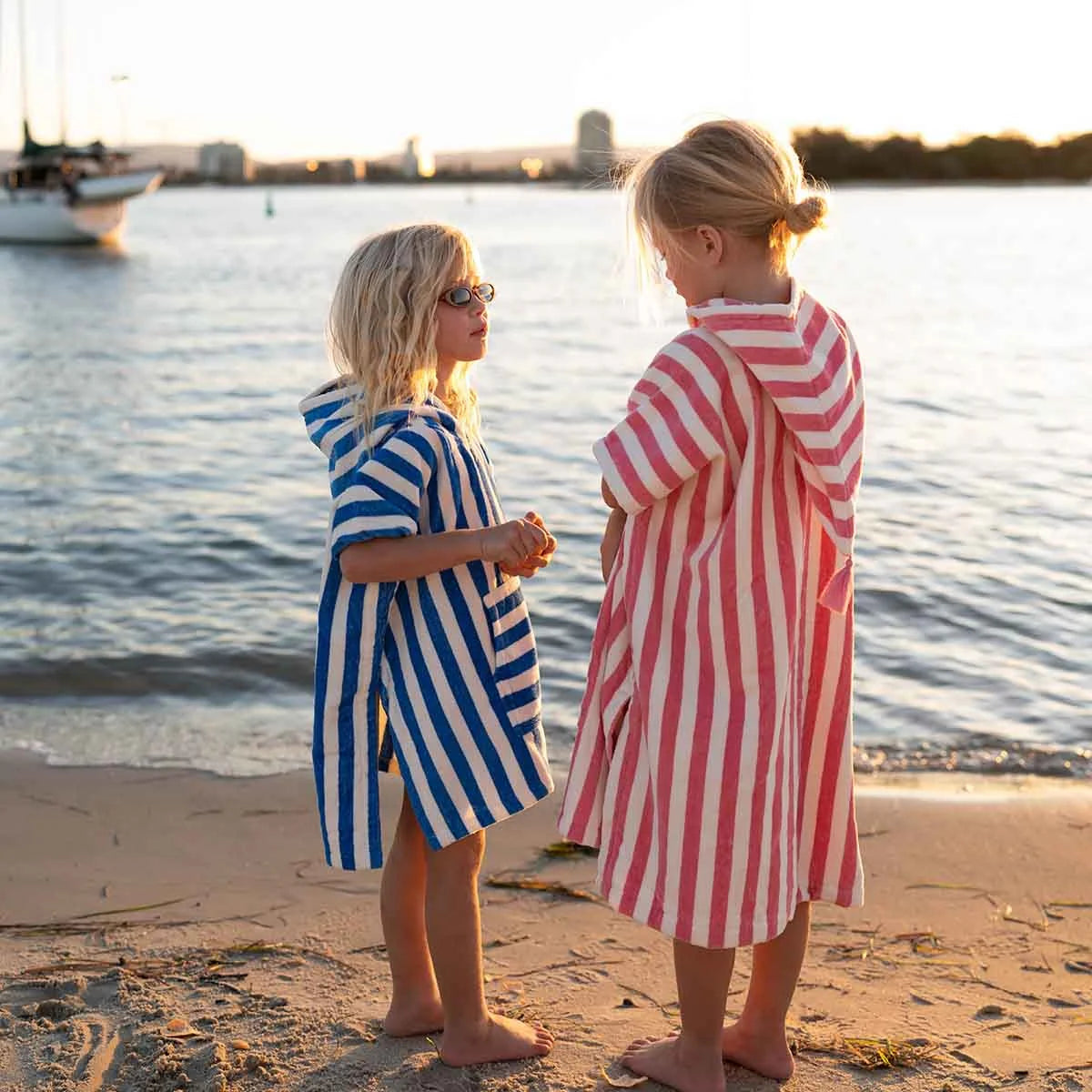 Hooded Poncho in strawberry striped