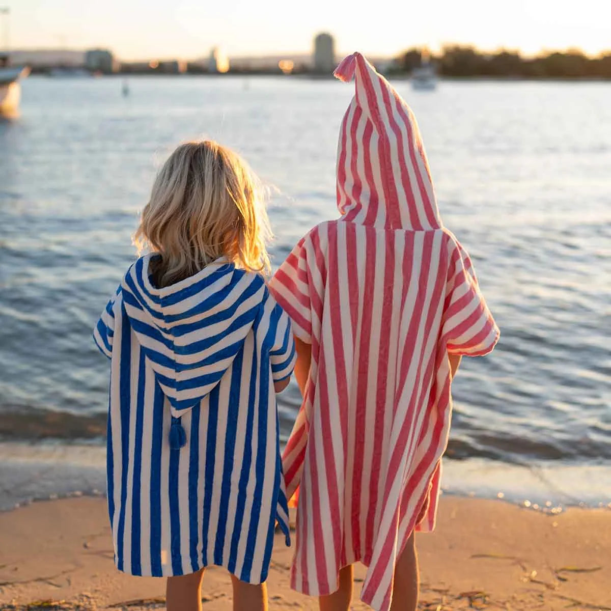 Hooded Poncho in strawberry striped