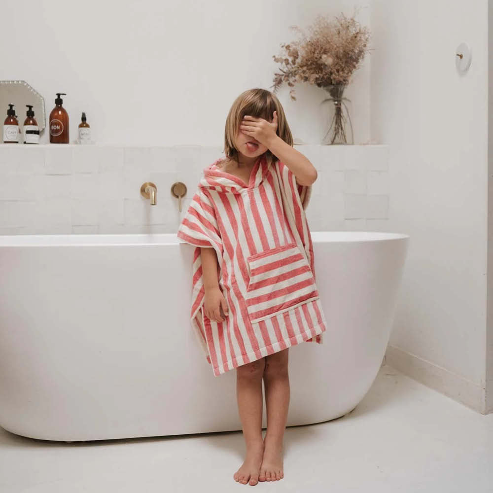 Poncho mit Kapuze in strawberry gestreift