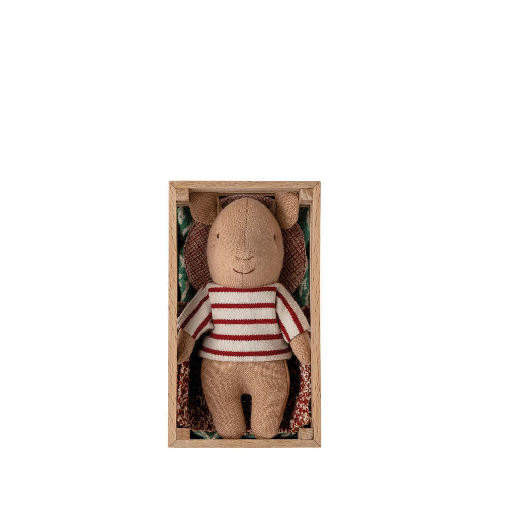 Kleines Schwein mit Box in rot