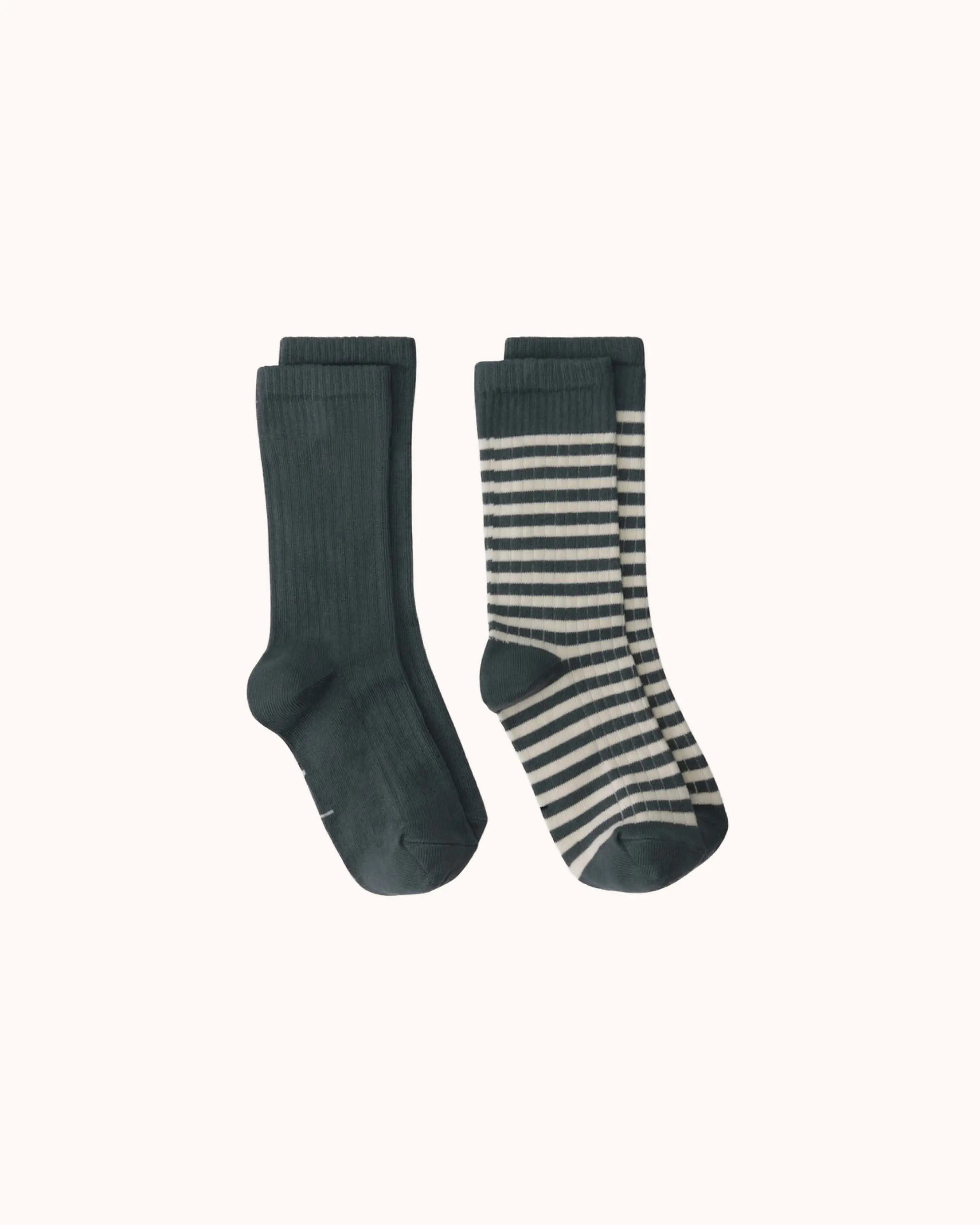 Gerippte Socken in blue grey/cream - 2er Set