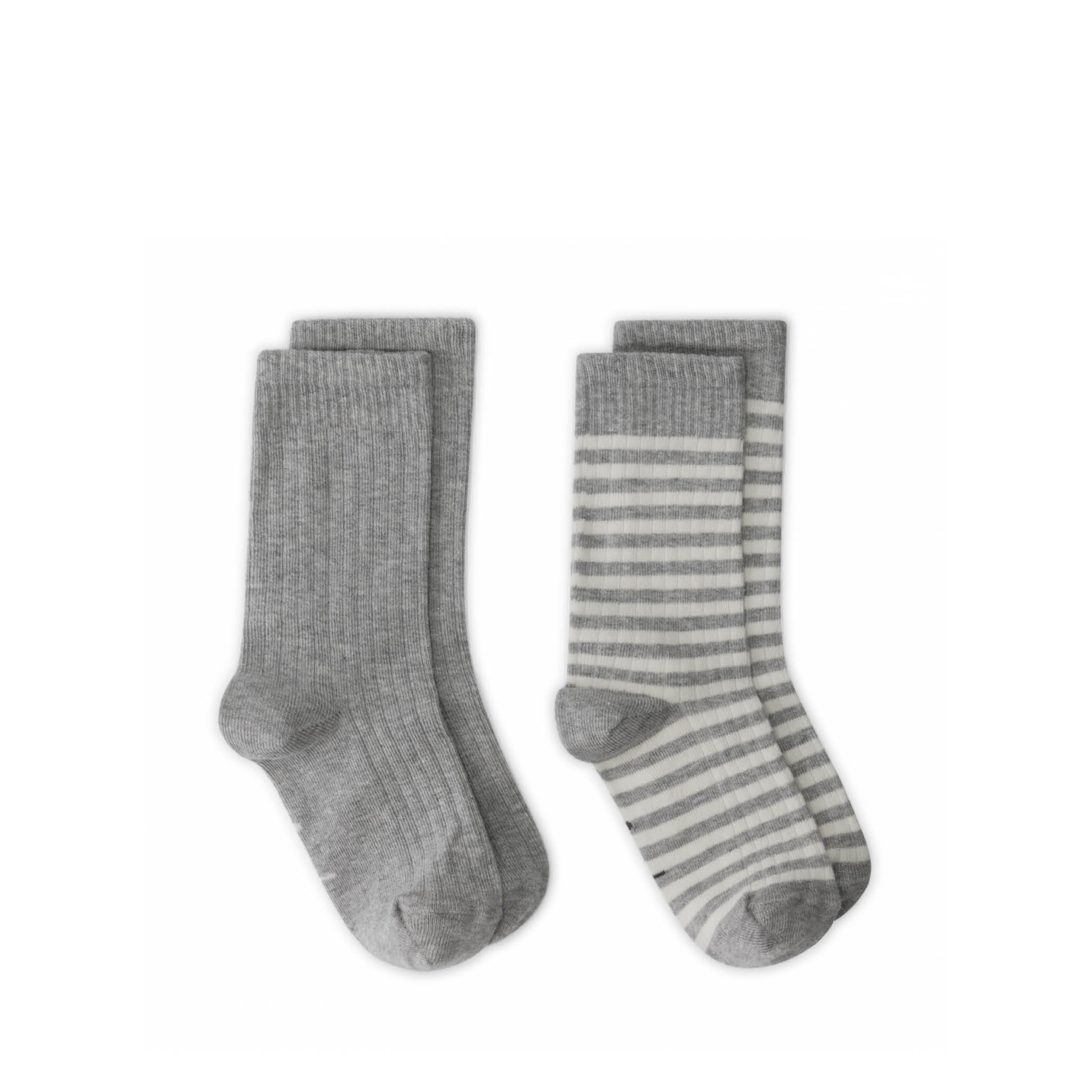 Gerippte Socken in grey melange/cream - 2er Set