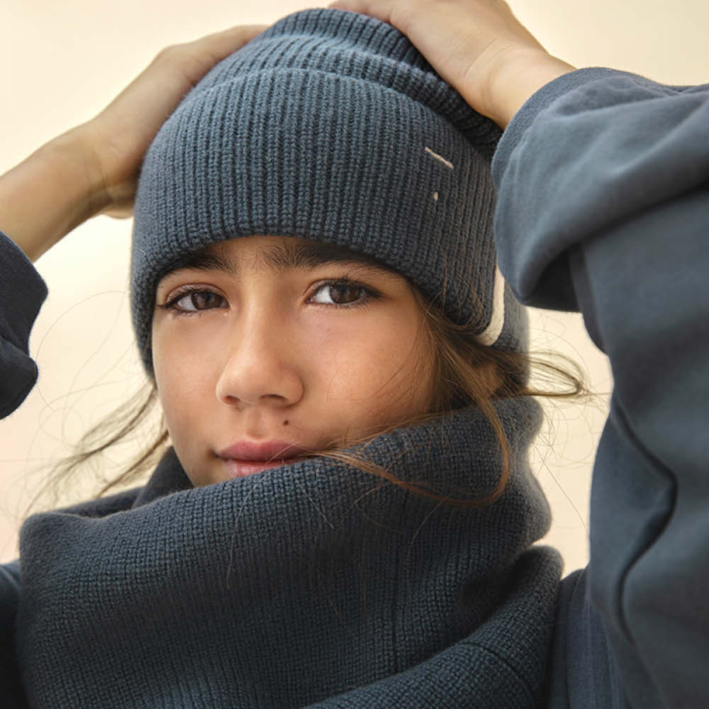 Knitted Beanie in blue grey