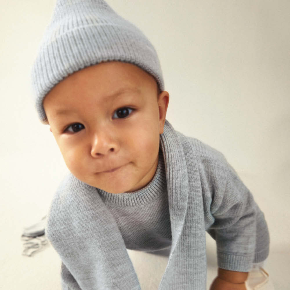 Knitted Baby Scarf in grey melange