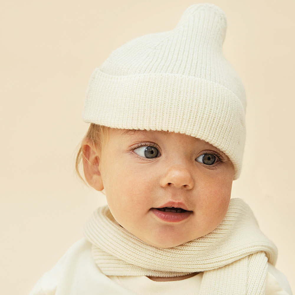 Knitted Baby Scarf in cream