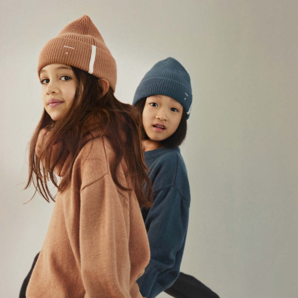 Knitted Beanie in blue grey