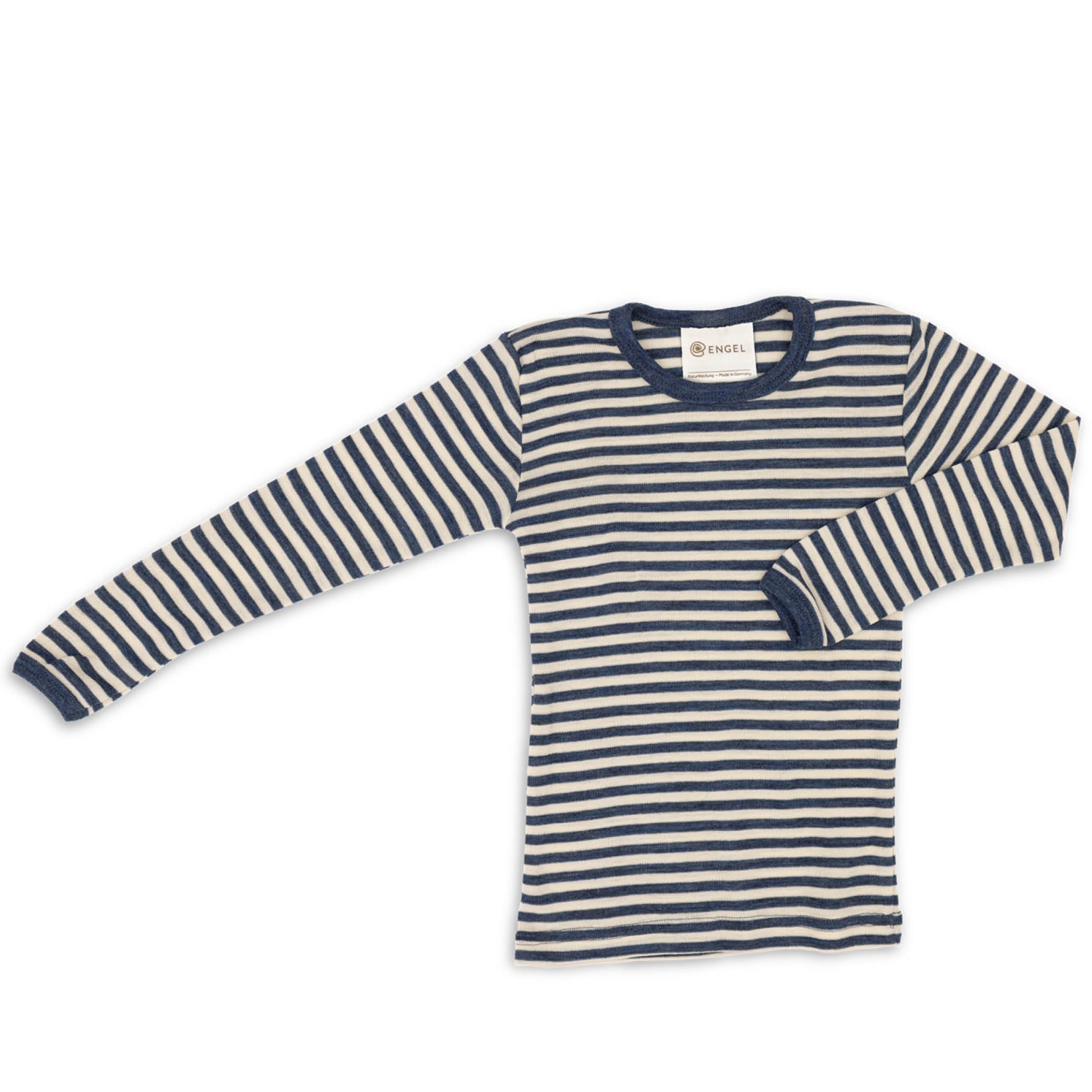 Langärmliges T-Shirt aus Wolle/Seide in blue melange/natur