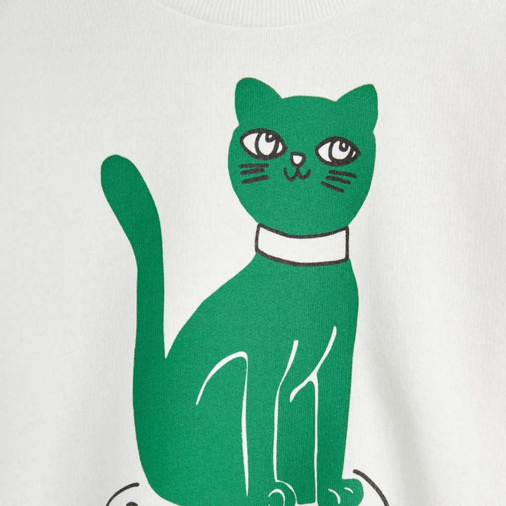 Langärmliger Sweater mit grüner Katze