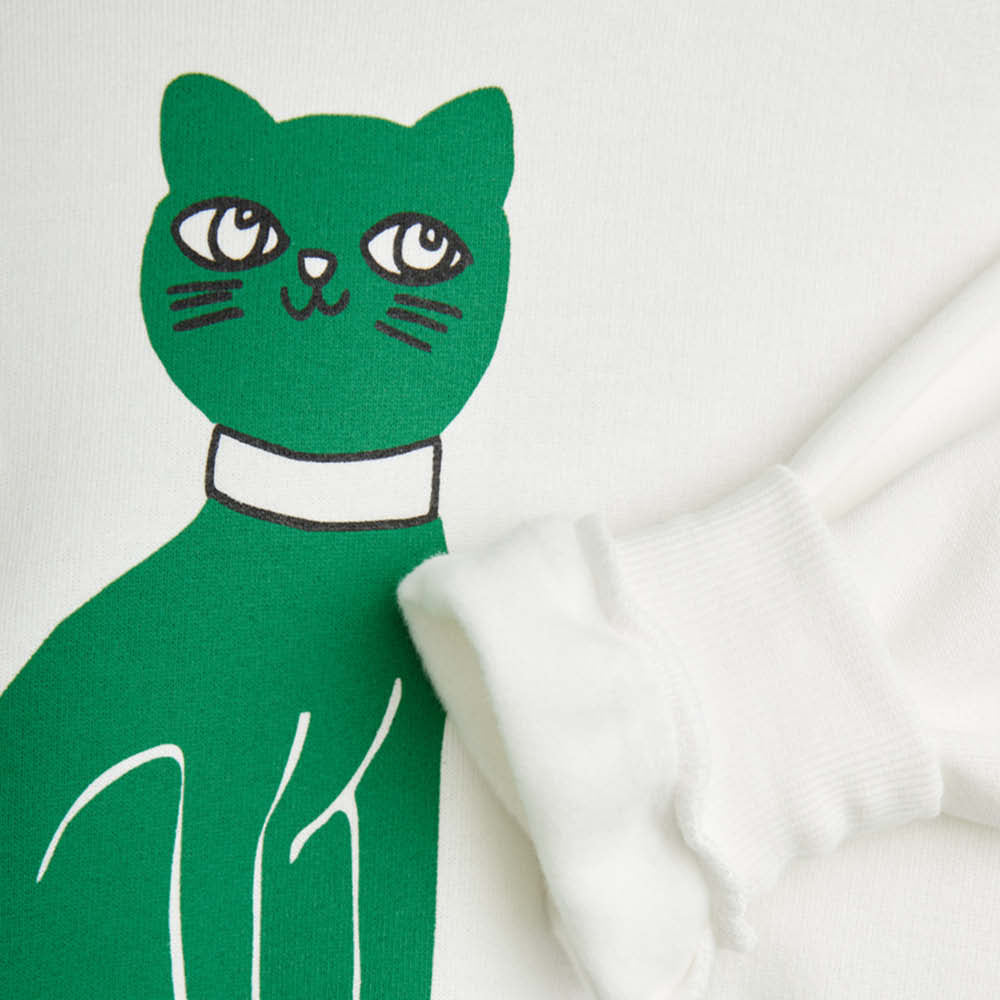 Langärmliger Sweater mit grüner Katze