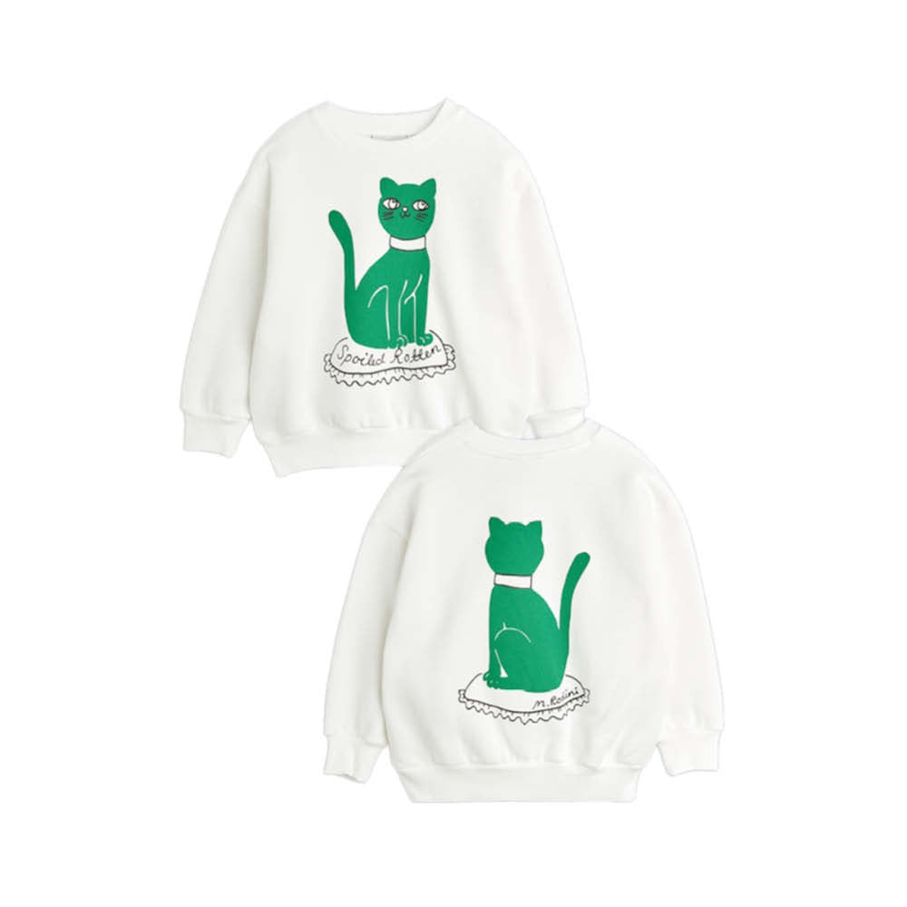 Langärmliger Sweater mit grüner Katze