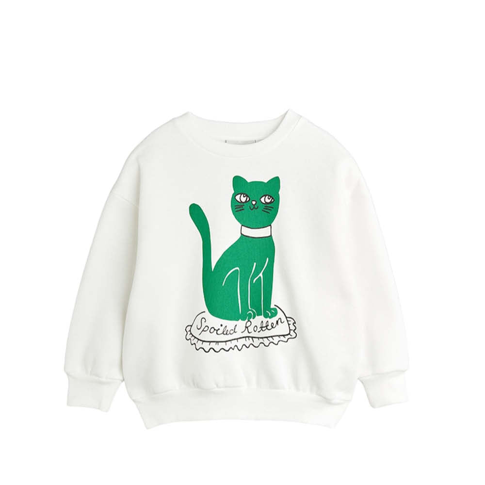 Langärmliger Sweater mit grüner Katze