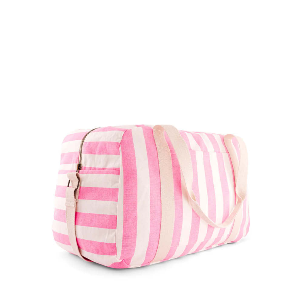 Weekender- & Wickeltasche in ecru/pink gestreift