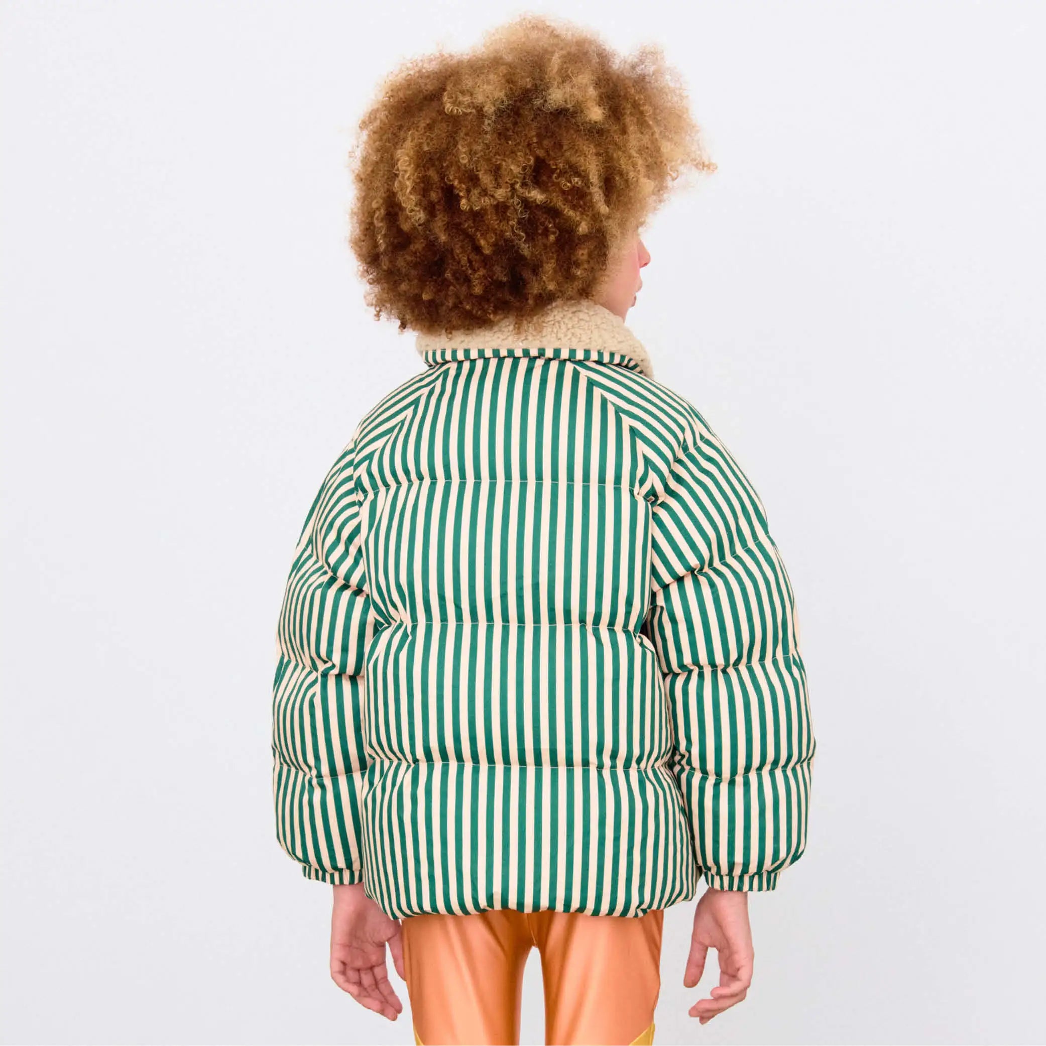 Short Padded Jacket in green striped