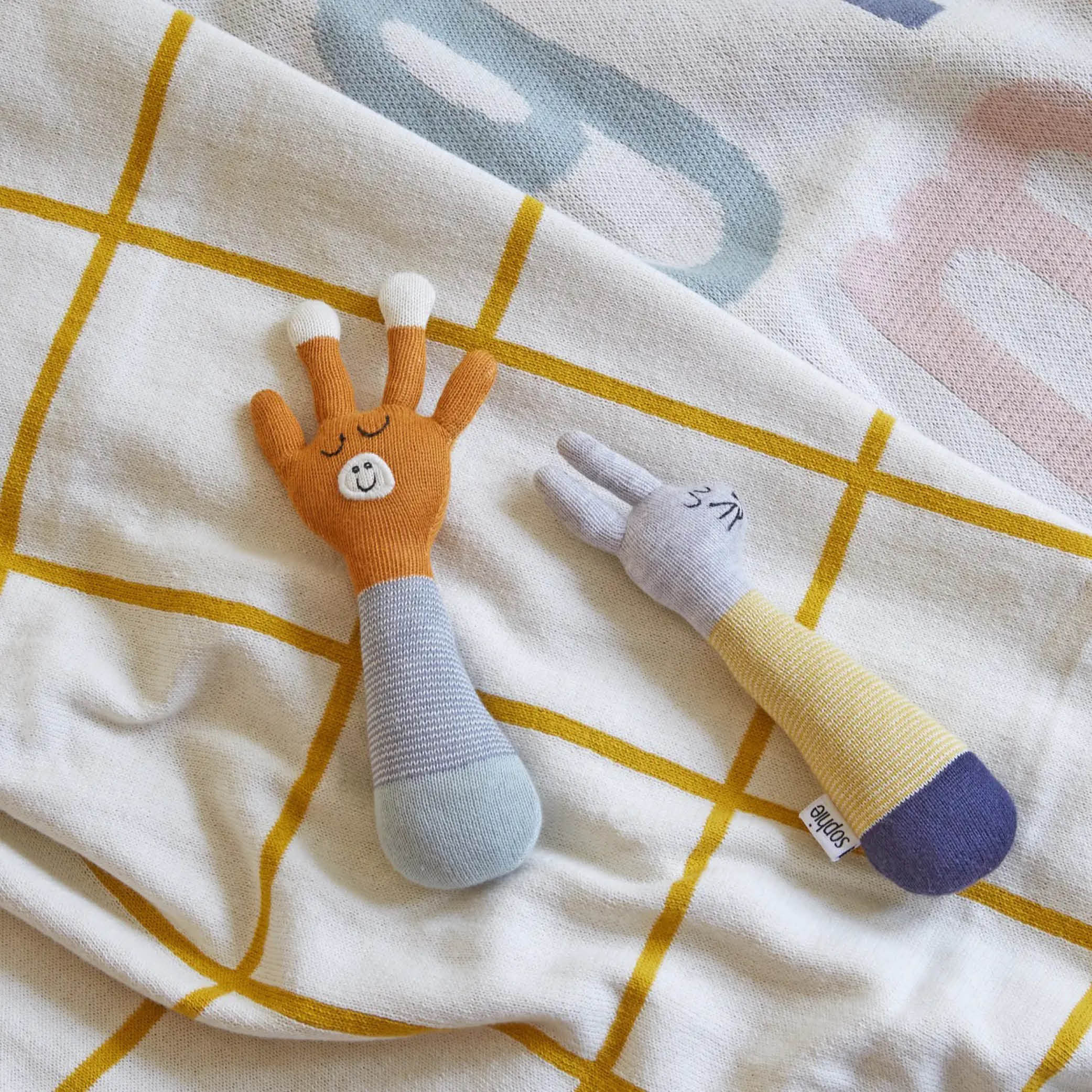 Babydecke aus Baumwollstrick, gelbes Gitter