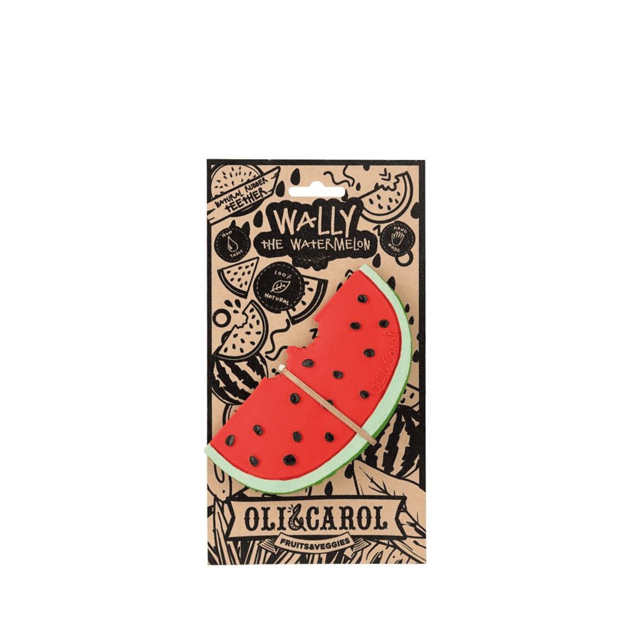 Baby Beißring Teether Oli & Carol Wally die Wassermelone aus Naturkautschuk und von Hand bemalt mit speiseechten Farben - 100% natürlich von Oli und Carol bei kinder und konsorten Düsseldorf