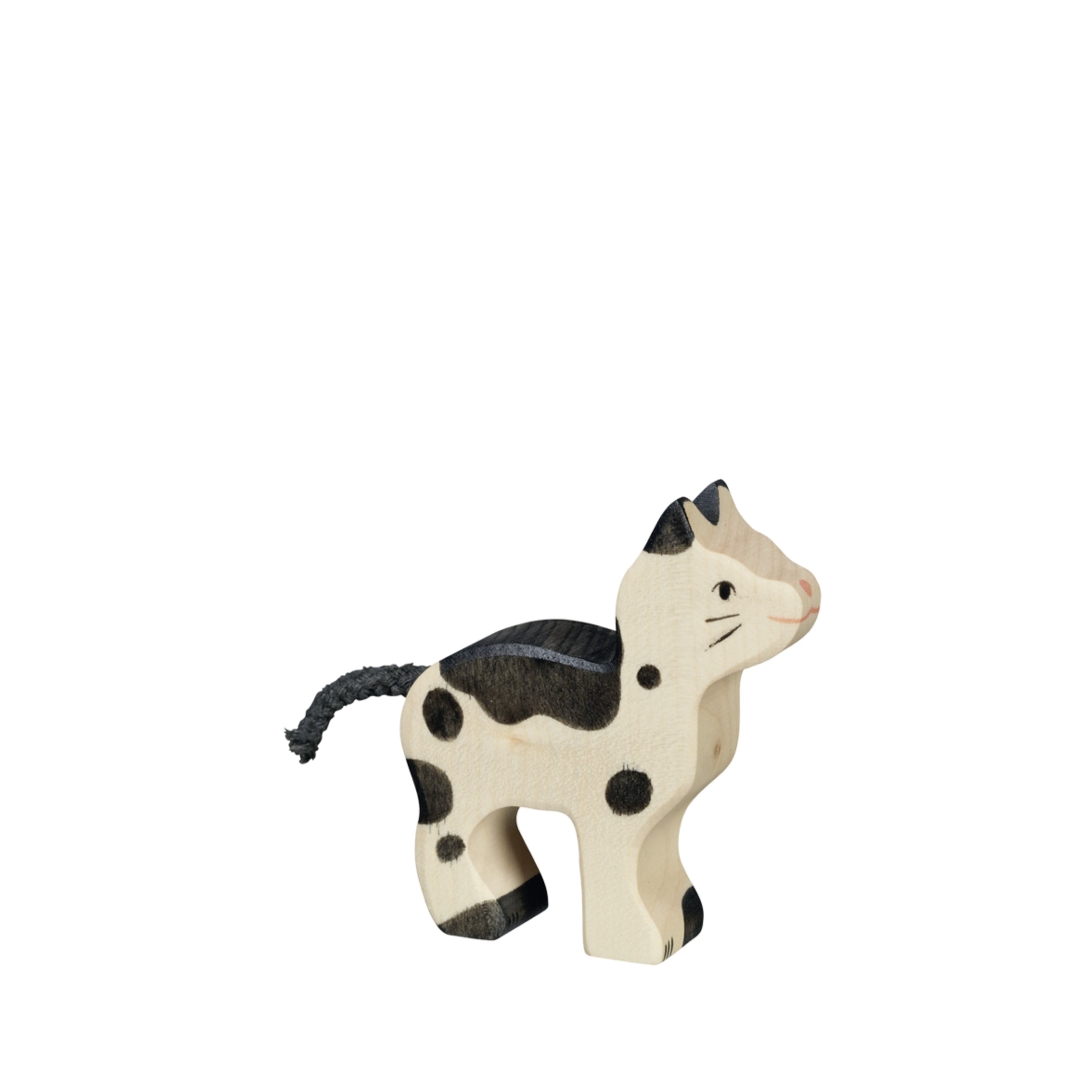 Holzfigur, schwarz-weiße Katze