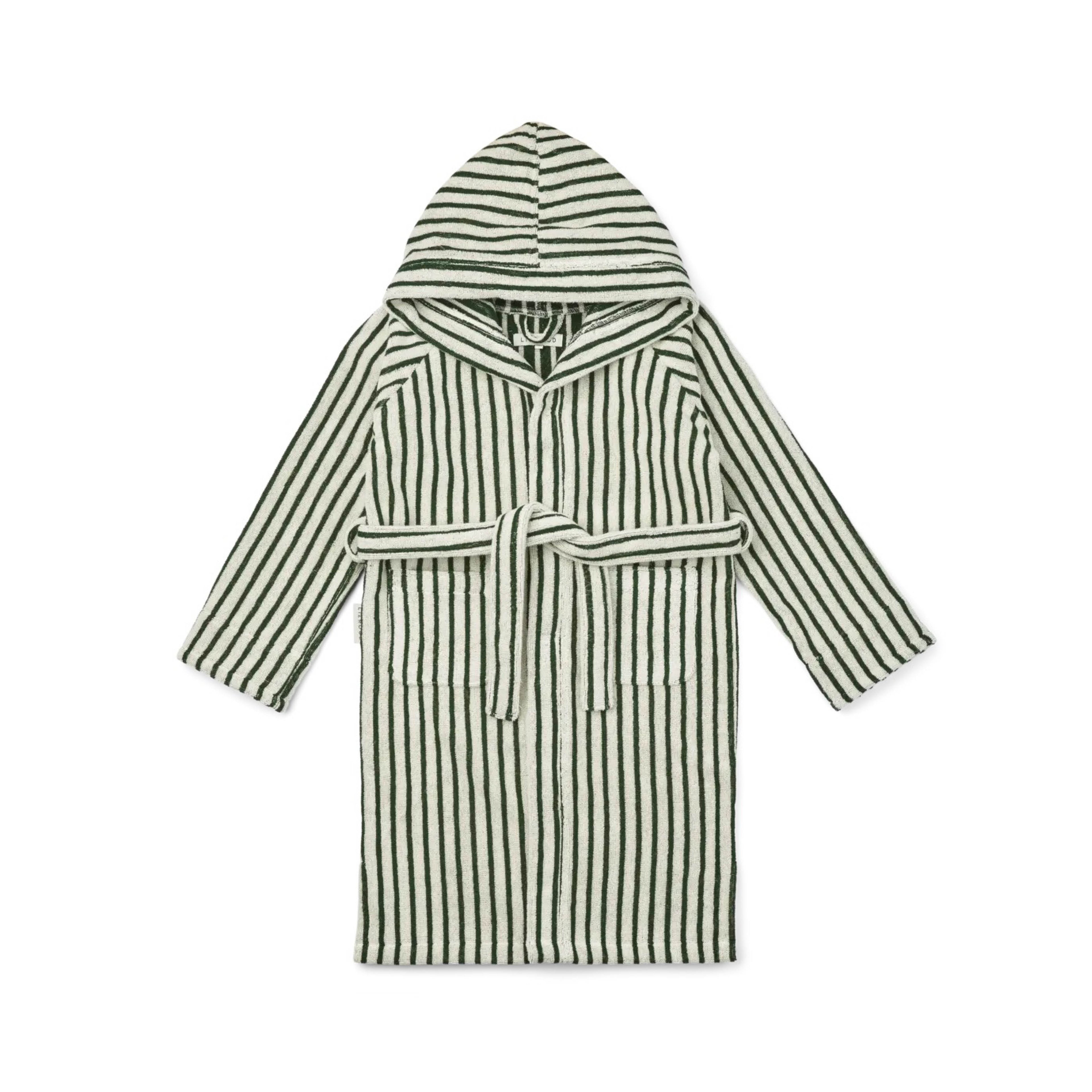 Bademantel Leo in garden green/creme de la creme gestreift