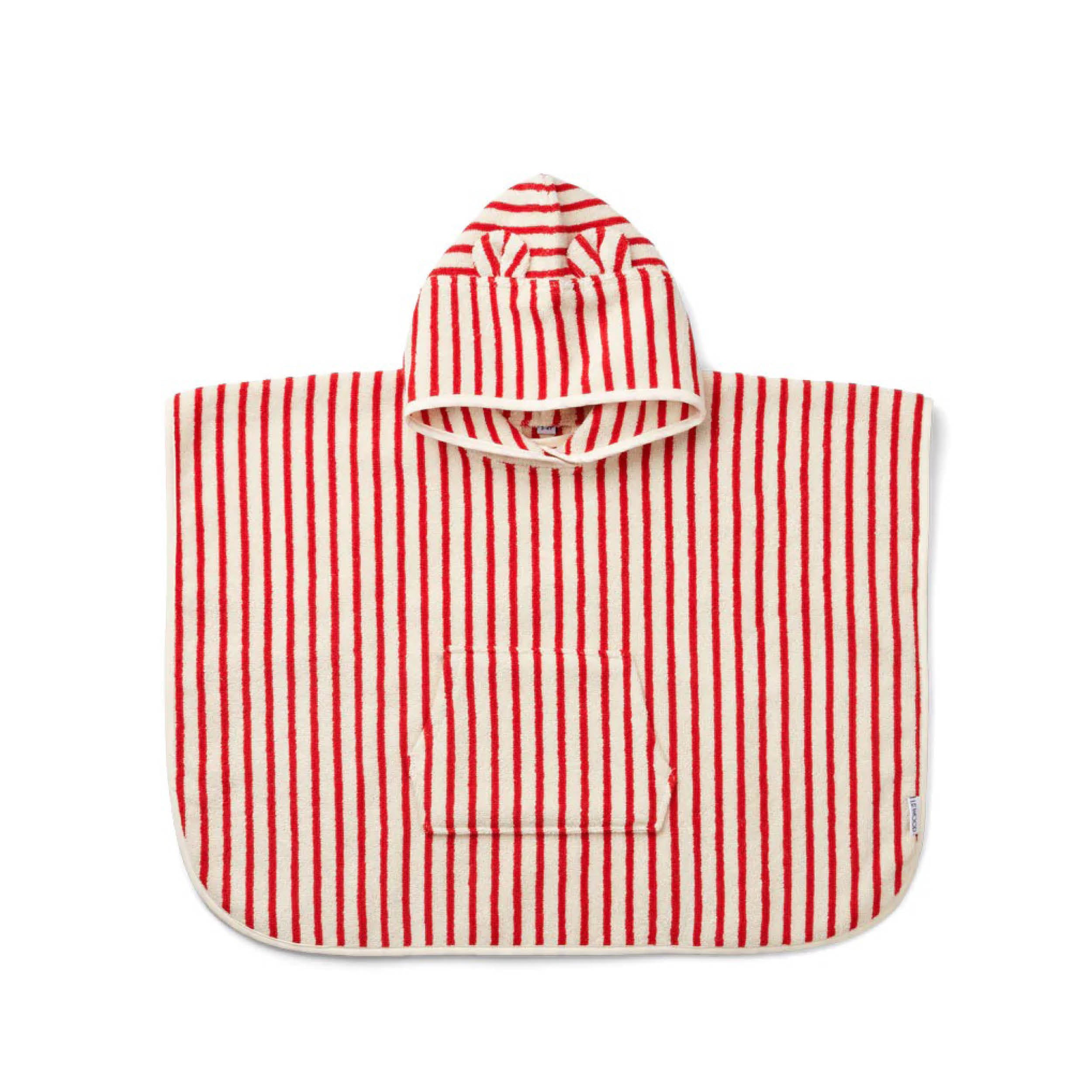 Izzy Kapuzen-Poncho in stripe apple red/creme de la creme
