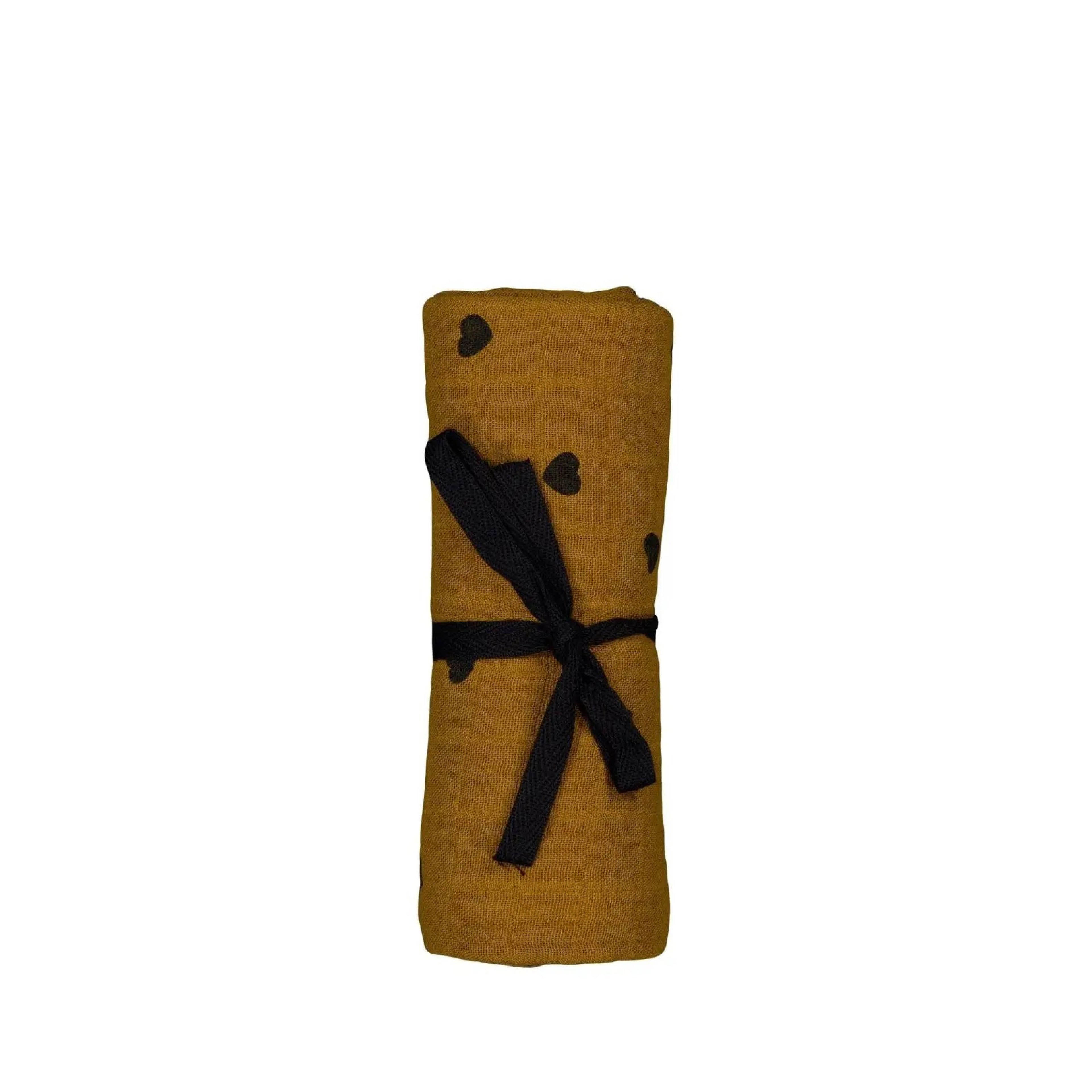 Musselin Swaddle Bianca in black heart cumin