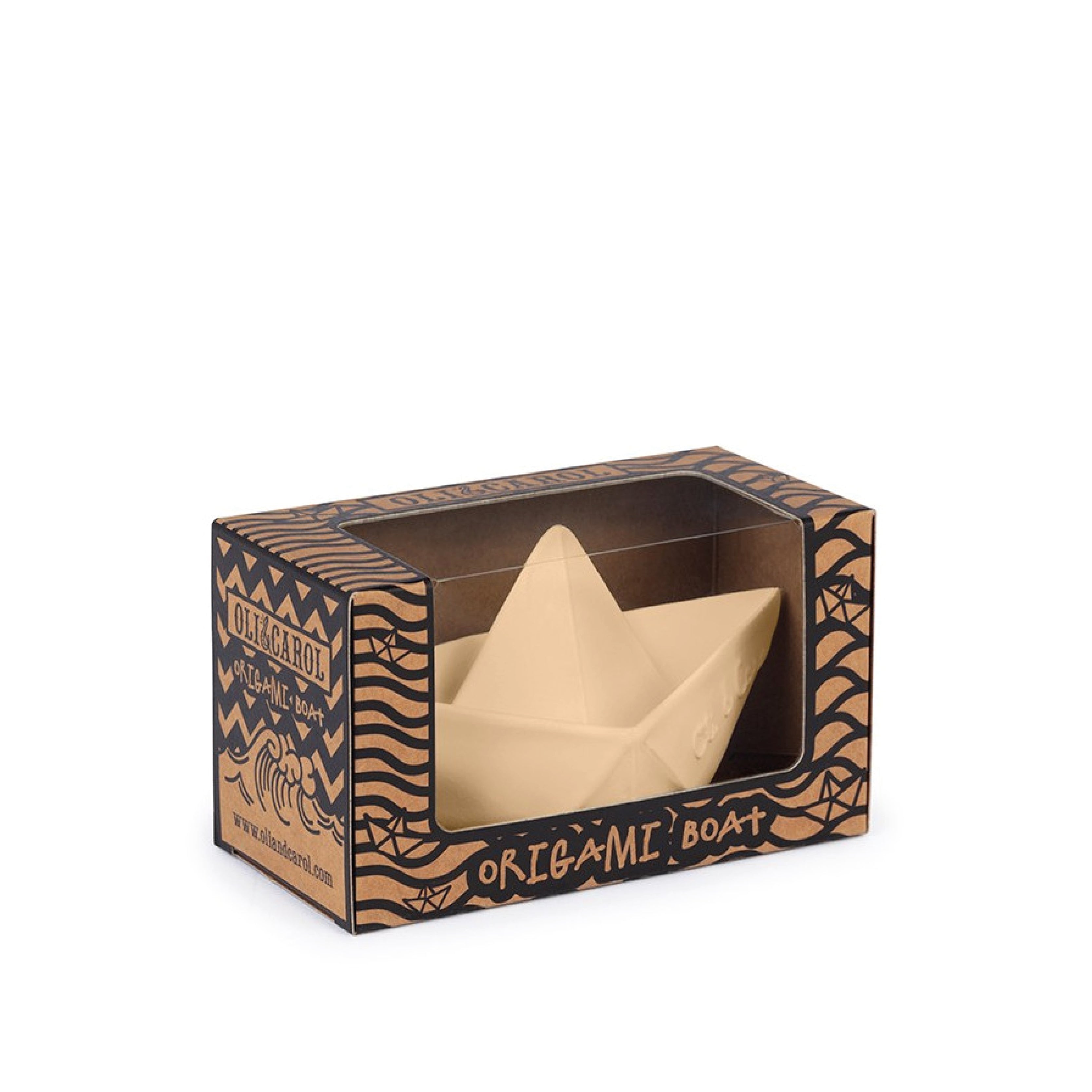 Baby Beißring Teether Oli & Carol Origami Boot in nude aus Naturkautschuk und von Hand bemalt mit speiseechten Farben - 100% natürlich von Oli und Carol bei kinder und konsorten Düsseldorf